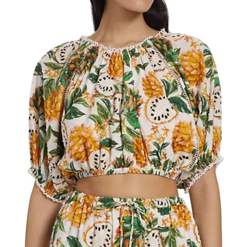 Farm Rio Farm Rio Biriba Fruit Puff-Sleeve Crop Top Off White, Size S Size S / US 4 / IT 40 - 1 Thumbnail