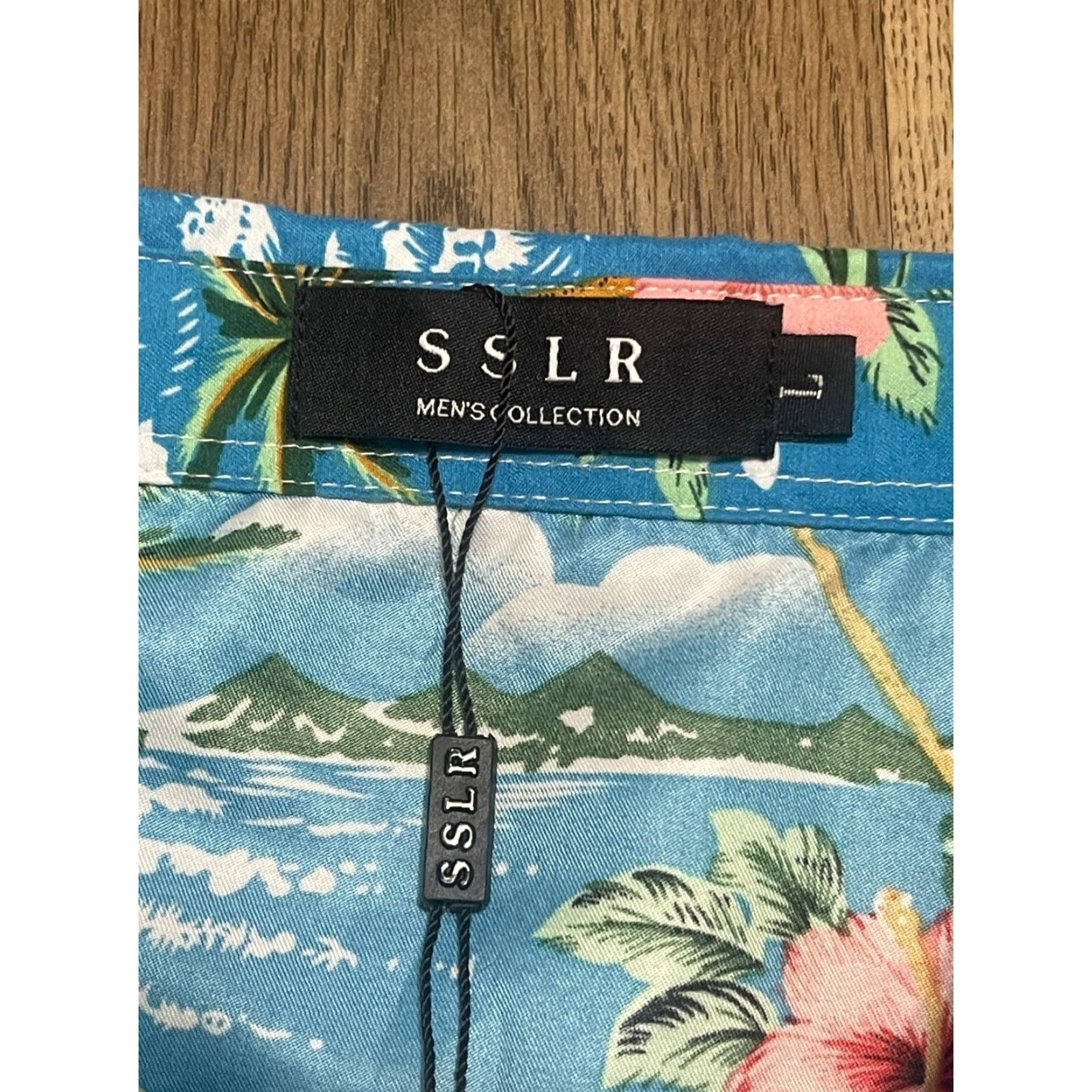 Vintage SSLR Shirt Men's Large Blue White Pink Green Palm Tree Flamingo Button Up Size US L / EU 52-54 / 3 - 6 Thumbnail