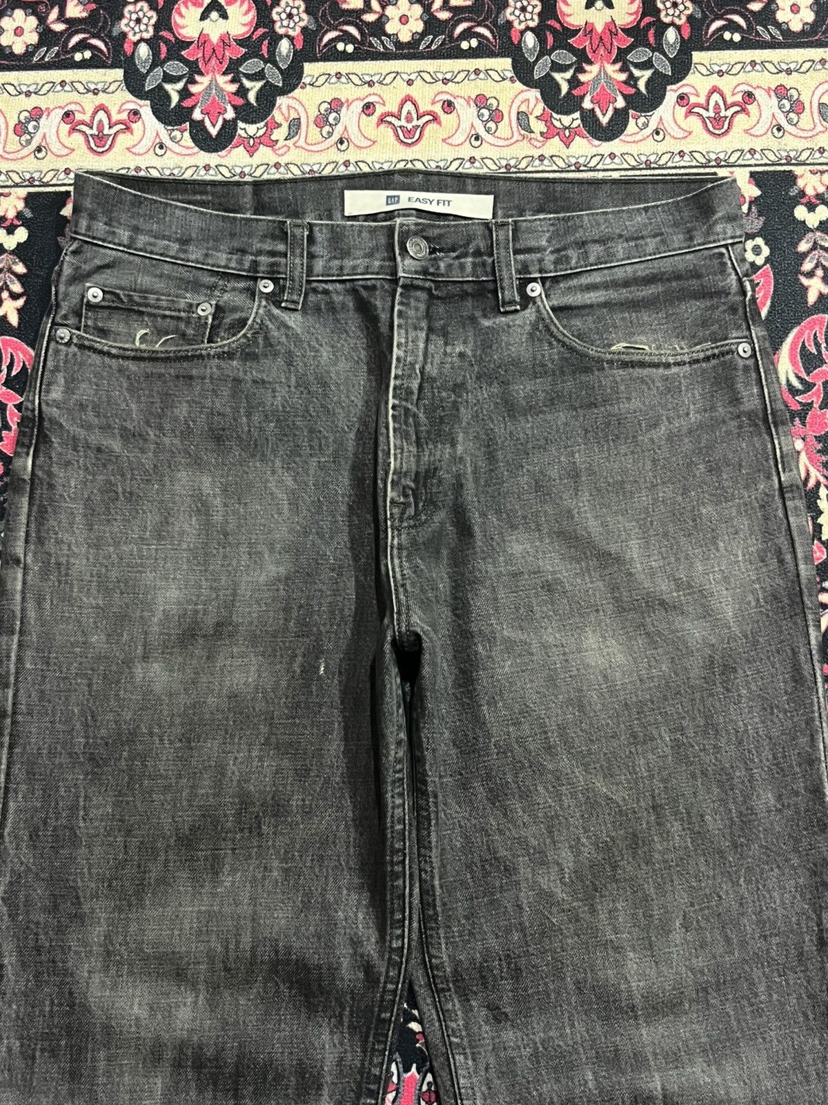 Balenciaga × Gap × Kanye West ⚡️Grunge⚡️Vintage Gap Rough Flame Black Washed Loose Fit Jeans Size US 33 - 4 Thumbnail