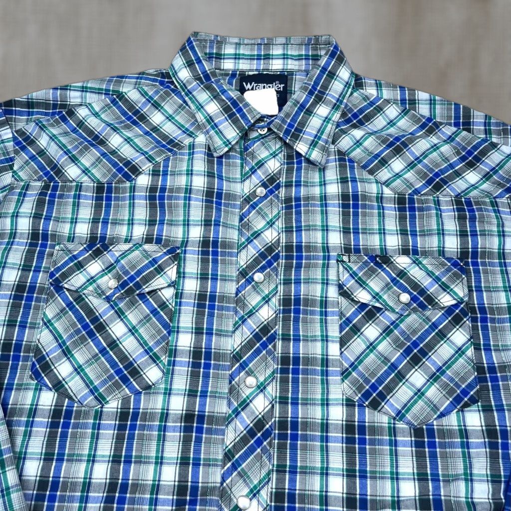 Wrangler VINTAGE Wrangler Shirt Men XXL Blue Pearl Snap Button Up Tartan Plaid Cowboy Western Size US XXL / EU 58 / 5 - 1 Thumbnail