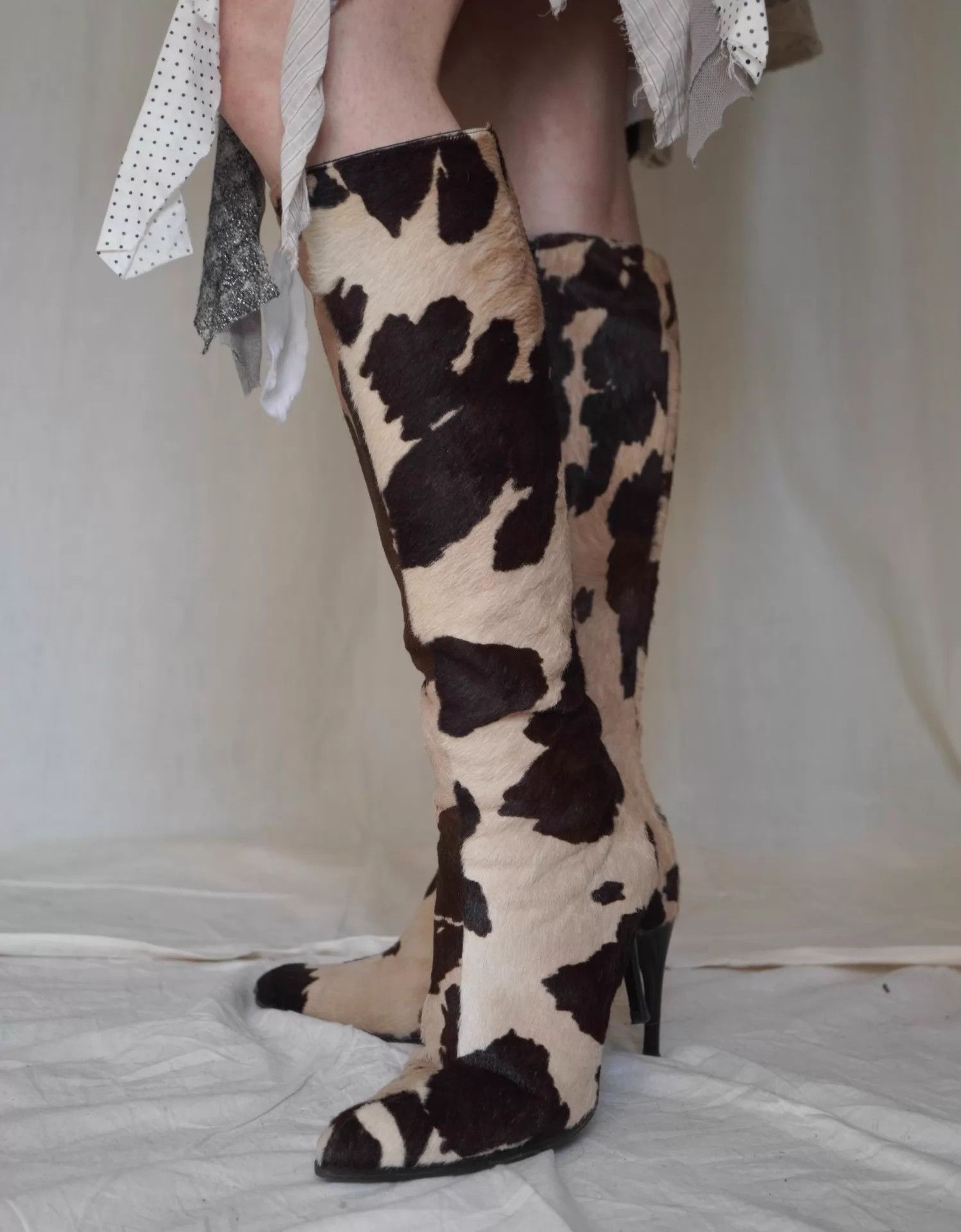 Yves Saint Laurent YSL 1990s Cow Print Fur High Heel Boots Size US 6.5 / IT 36.5 - 6 Thumbnail