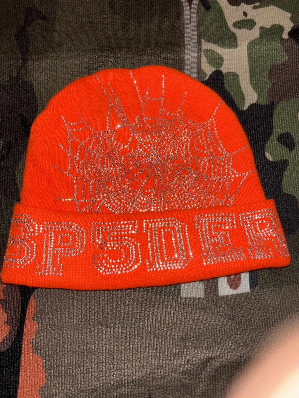 Sp5der Sp5der Orange Rhinstone Beanie Size ONE SIZE - 1 Thumbnail