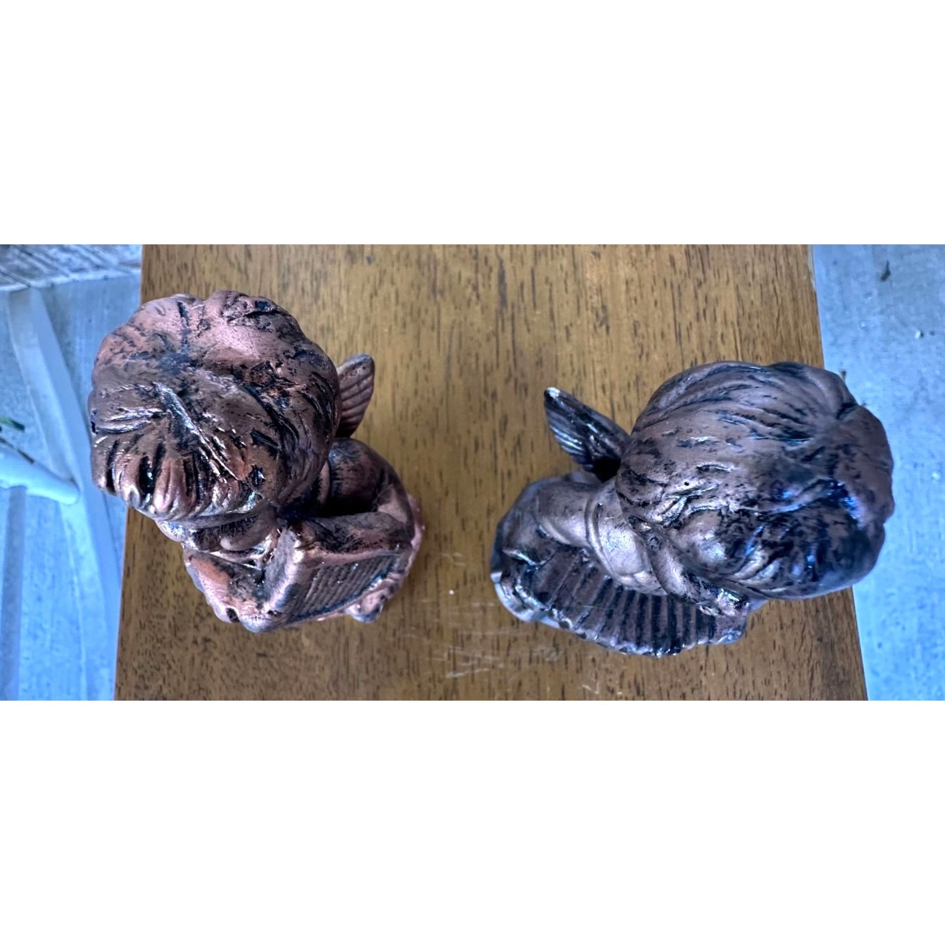 Vintage VTG Porcelain Angel Figurines Set of 2 Antique Look Bronze F Size ONE SIZE - 9 Thumbnail