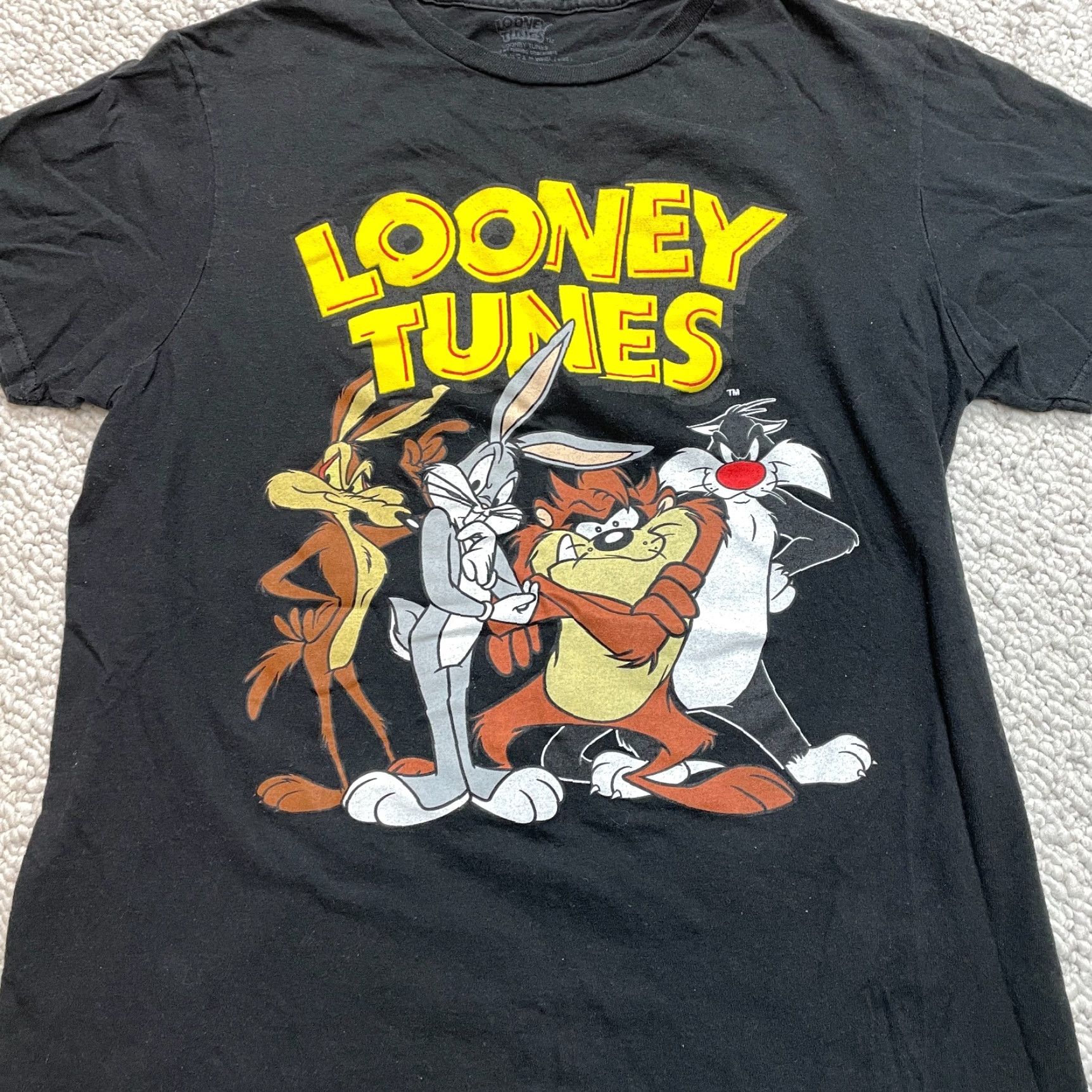 Vintage Looney Tunes Shirt Womens Medium Black Short Sleeve Cotton Cartoon Bugs Taz Size M / US 6-8 / IT 42-44 - 2 Thumbnail