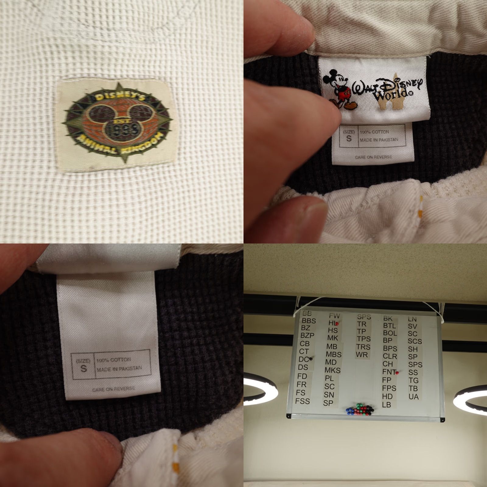 VINTAGE Disney Polo Shirt Mens Small Beige Long Sleeve Waffle Knit Thermal 1998 Animal Theme