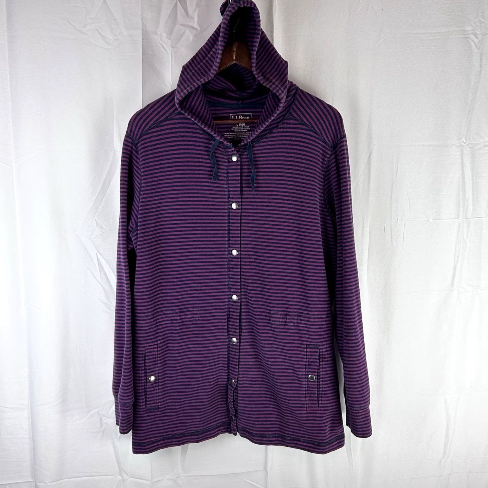 Vintage VINTAGE LL Bean Womens Jacket Hooded Striped Full Snap Front Purple Navy L Regular Size Large Womens Size L / US 10 / IT 46 - 2 Thumbnail