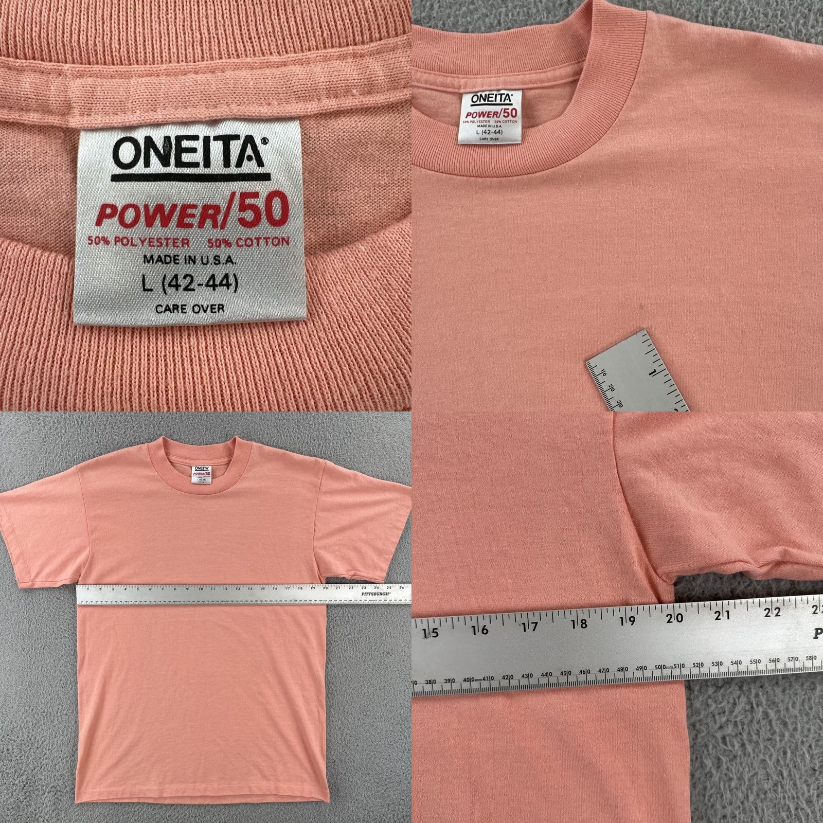 Vintage VINTAGE Oneita Power/50 Men’s L Pink Short Sleeve Crew Neck T-Shirt 90s USA Mens Size US L / EU 52-54 / 3 - 8 Thumbnail