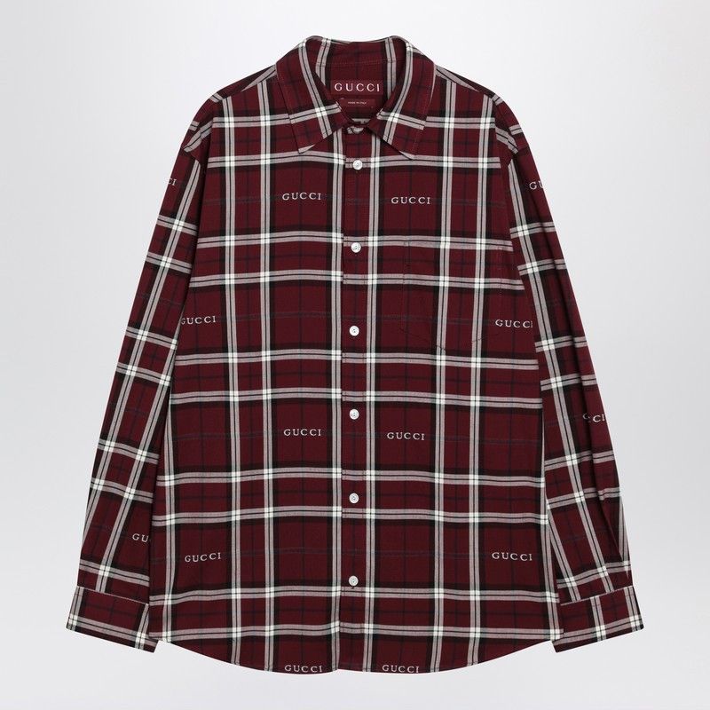Gucci Gucci Burgundy Cotton Jacquard Tartan Shirt Size US L / EU 52-54 / 3 - 1 Thumbnail