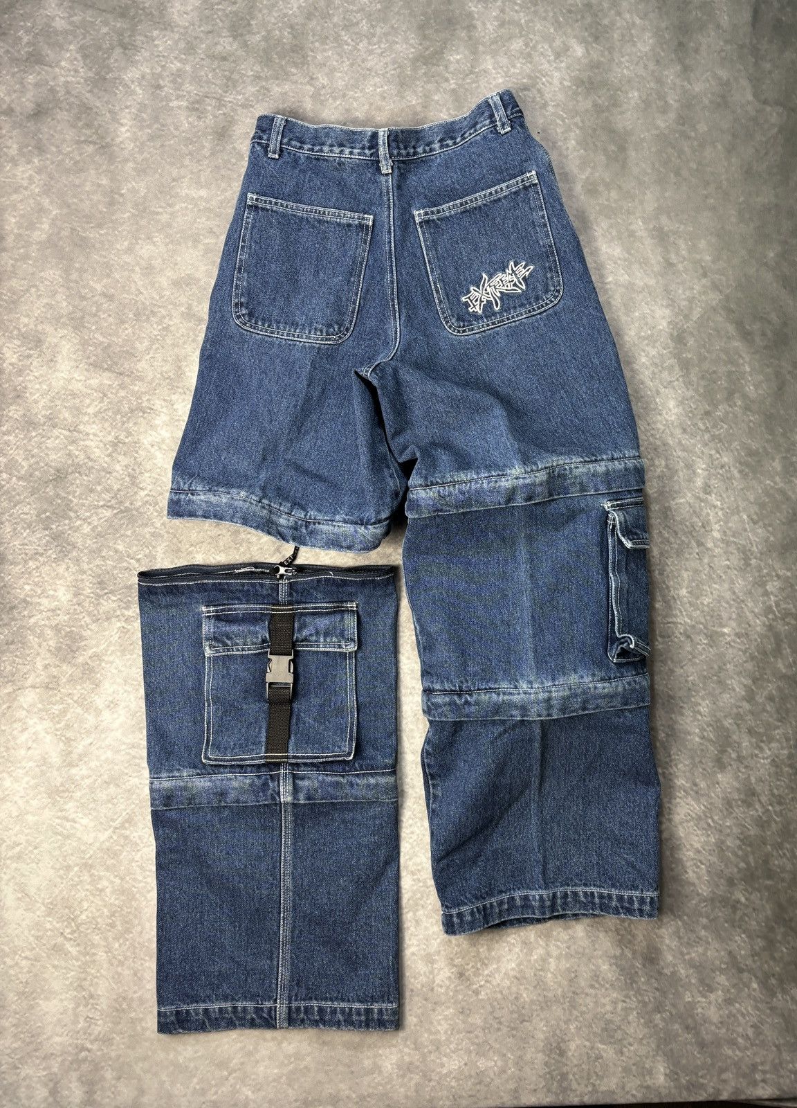 JNCO × Southpole × Vintage 1990s Extreme Zone Denim Cargo Pants Vintage Rave Jorts Zip Size 26" / US 2 / IT 38 - 2 Thumbnail