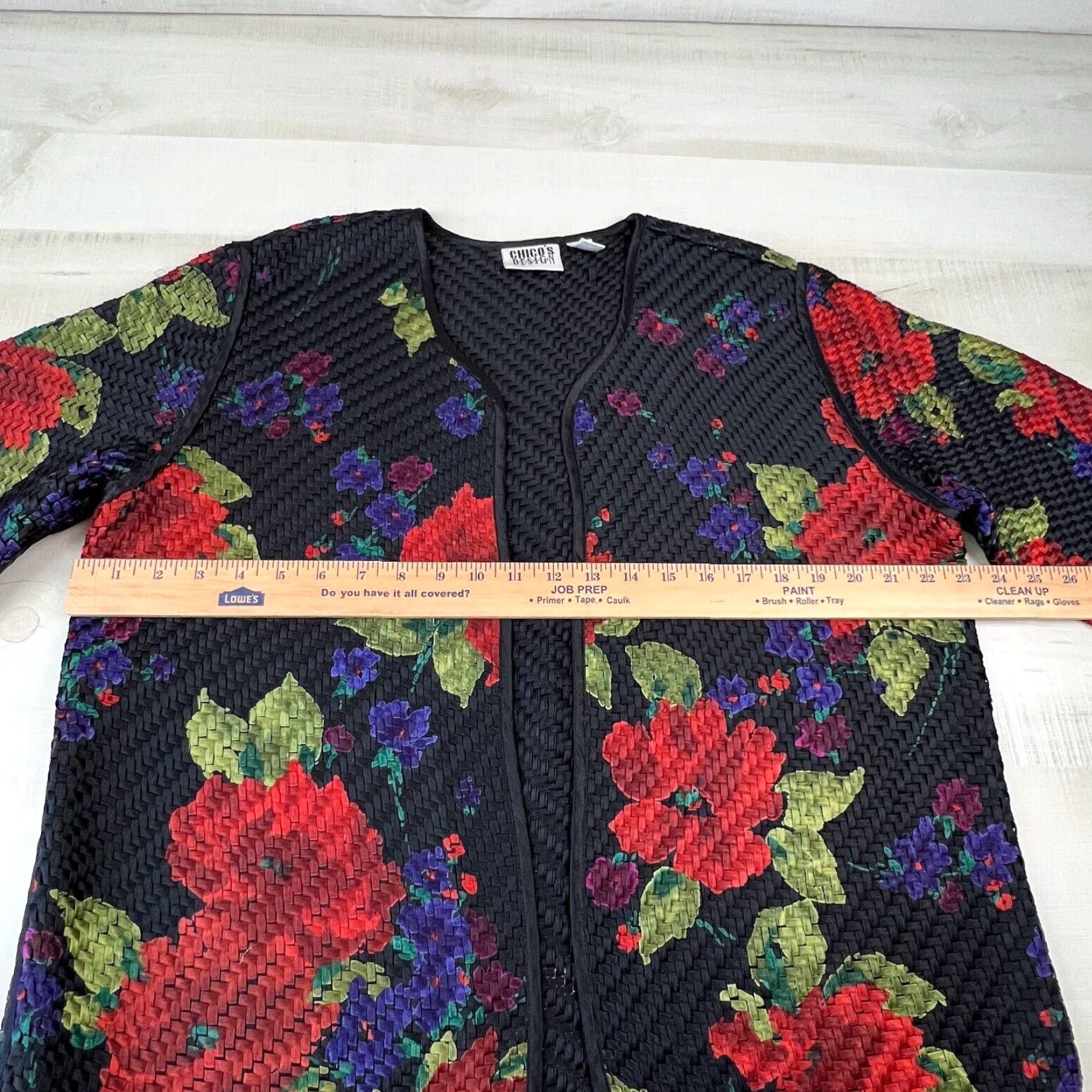 Vintage Chico's Women's Medium Black Silk Floral Open Front Cardigan Sweater Size M / US 6-8 / IT 42-44 - 7 Thumbnail