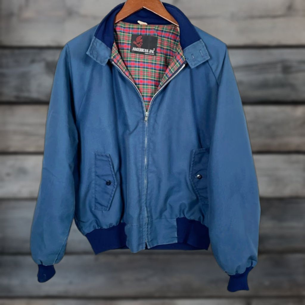 Vintage VINTAGE American JAC Bomber Jacket Blue Plaid Lined | Men’s Large | 80s Retro Casual Zip Pocket Coat Size US L / EU 52-54 / 3 - 1 Thumbnail
