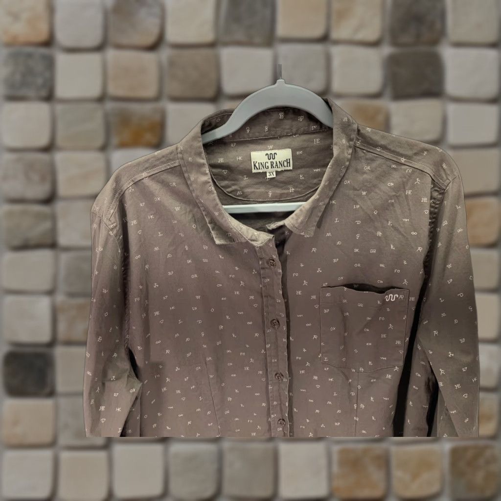 Vintage King Ranch Shirt Western Scatter Print Long Sleeve Pocket 3X Brown Womens Size XXL / US 16-18 / IT 52-54 - 1 Thumbnail