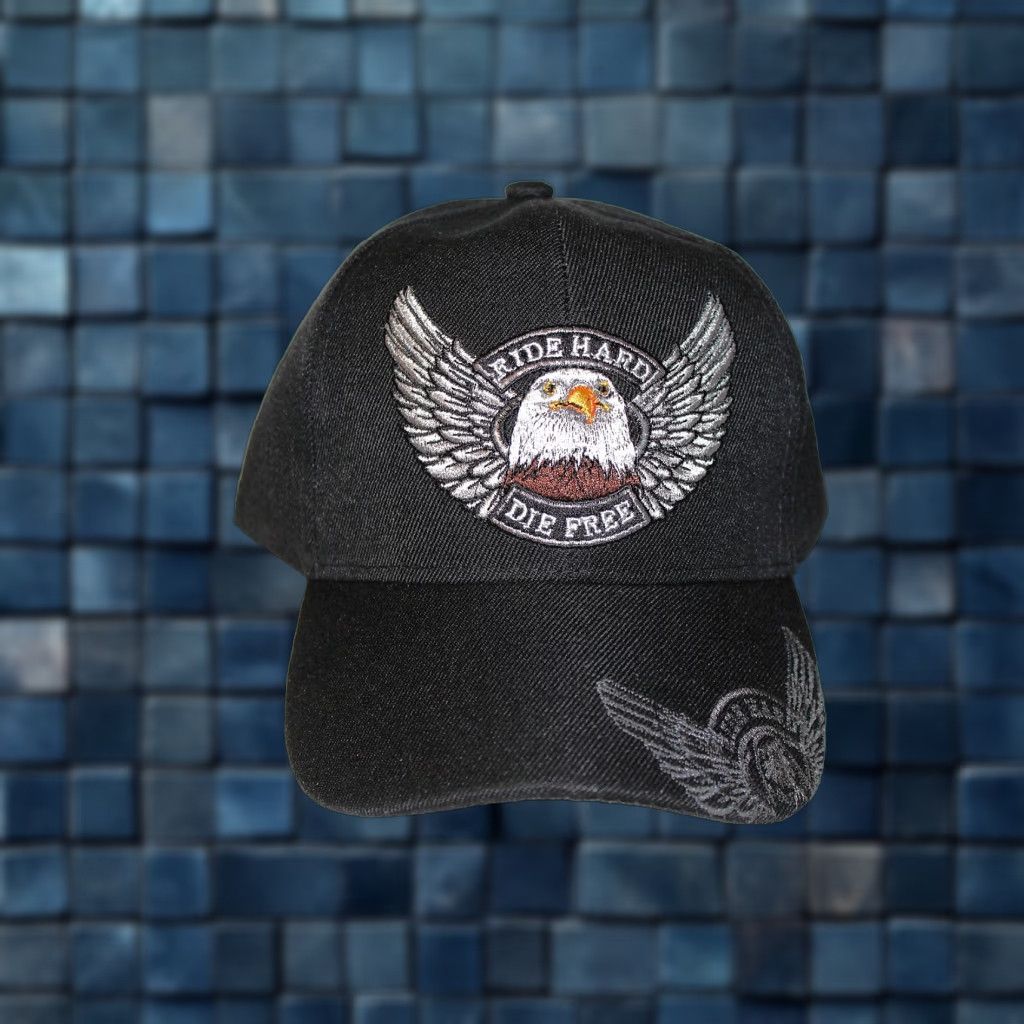 Vintage VINTAGE ACE Motorcycle Cap Baseball Hat Adjustable Black Biker Ride Hard Die Free Eagles Wings Size ONE SIZE - 1 Thumbnail
