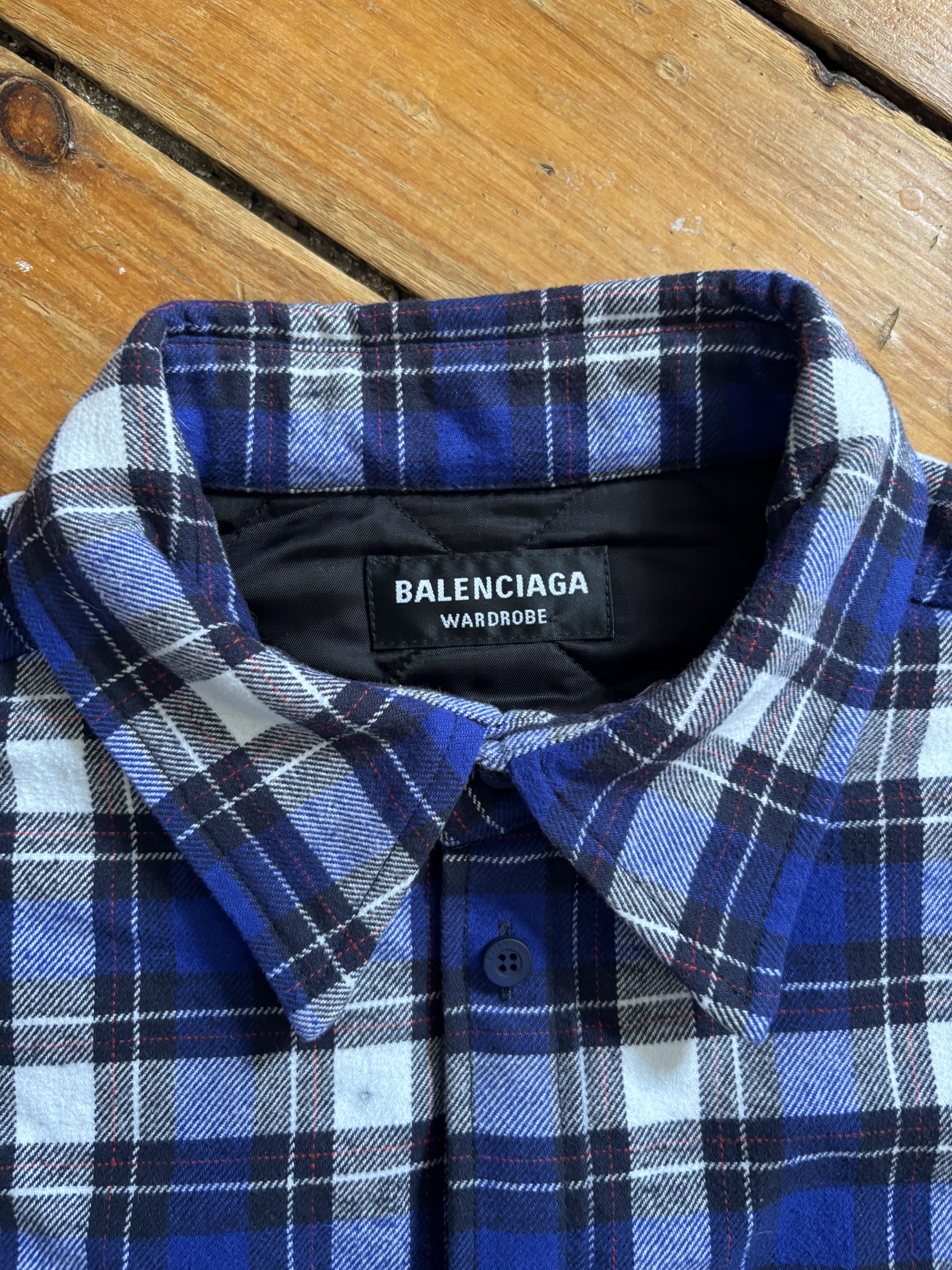 Balenciaga Balenciaga Blue Flannel Trucker Jacket Size US XL / EU 56 / 4 - 2 Thumbnail