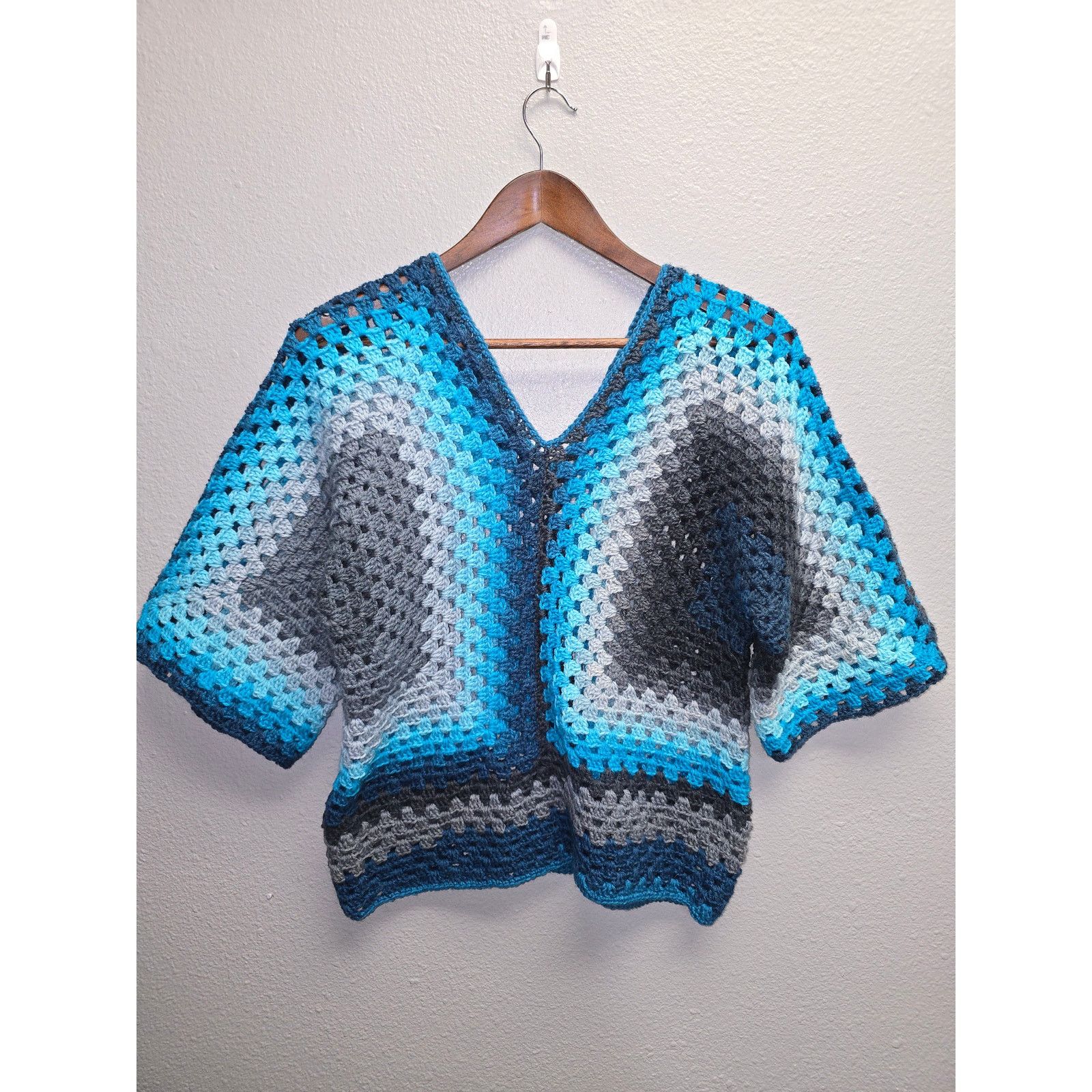 Other Crochet Top Jumper Blue Multicolor Crochet Beach Coverup Size M / US 6-8 / IT 42-44 - 6 Thumbnail