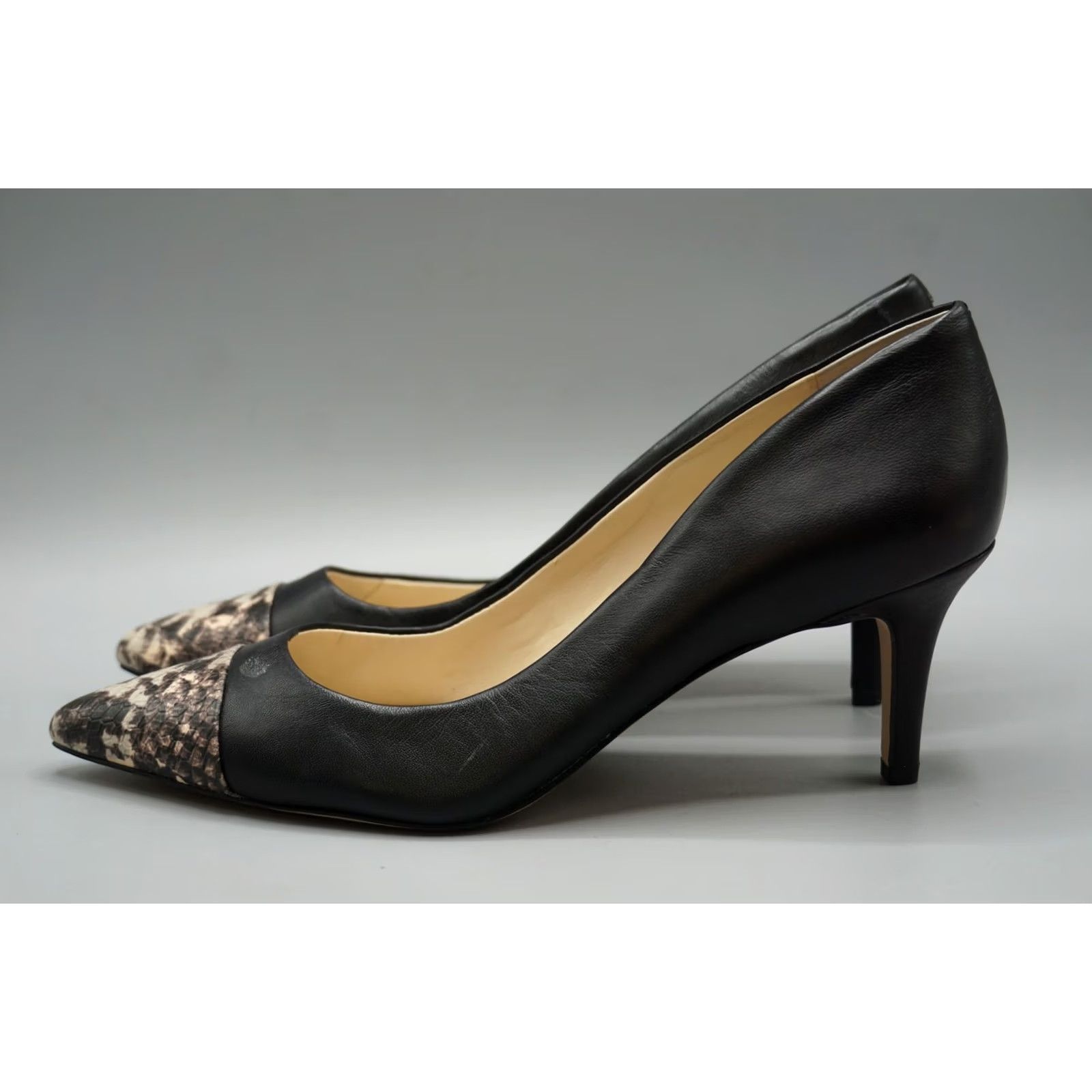 Kenzo Enzo Angiolini Donata Heels Womens Black Leather Snake Print Pointed Toe Stiletto Size US 8.5 Size US 9 / IT 39 - 3 Thumbnail