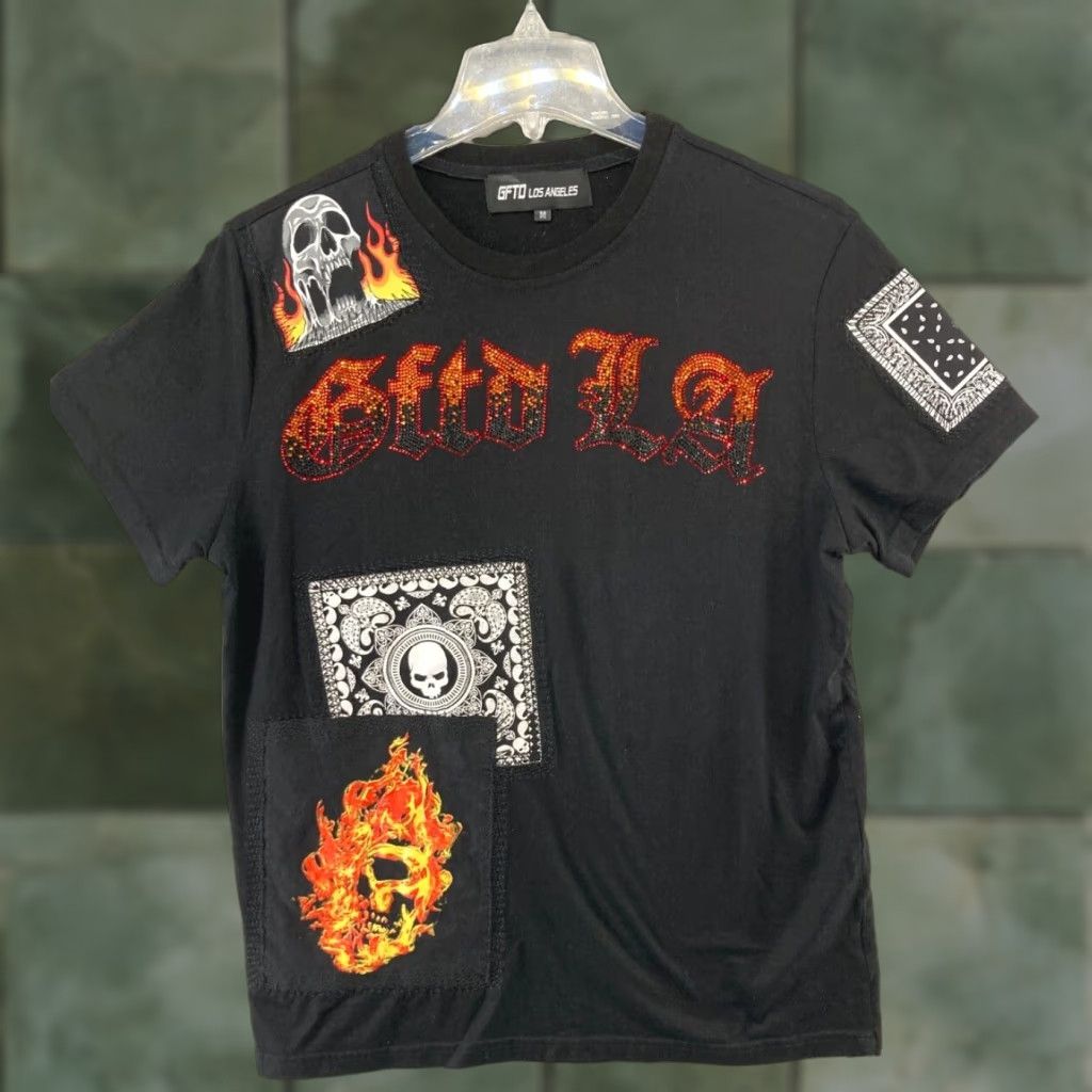 Vintage GFTD Los Angeles T-Shirt Mens M Black Flames Skull Hip Hop Streetwear - Adult Medium - Black - 2010s Style Size US M / EU 48-50 / 2 - 1 Thumbnail
