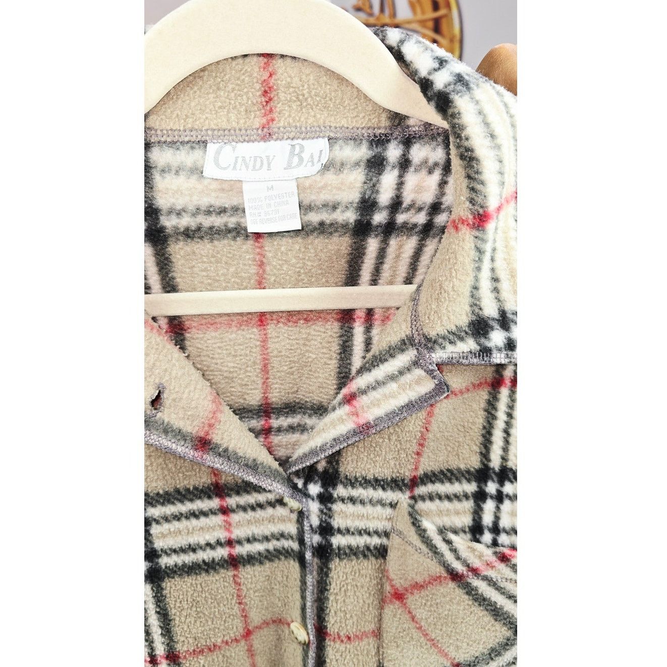 Other Cindy Bai Beige Plaid Fleece Button-Up Jacket Size Medium Size M / US 6-8 / IT 42-44 - 5 Thumbnail