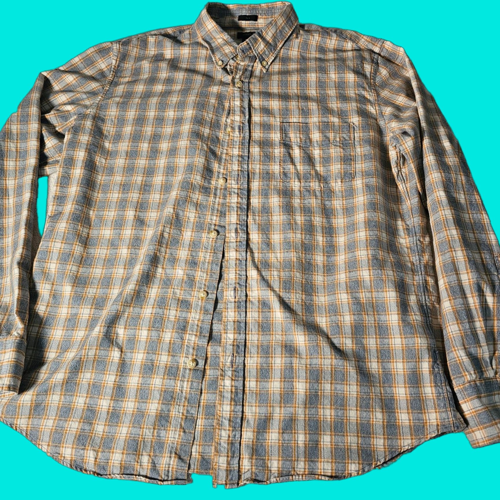 J.Crew VINTAGE J.CREW Men's Cotton Chambray Shirt Long Sleeve Casual Button-Down Plaid Blue Yellow XL Size US XL / EU 56 / 4 - 1 Thumbnail