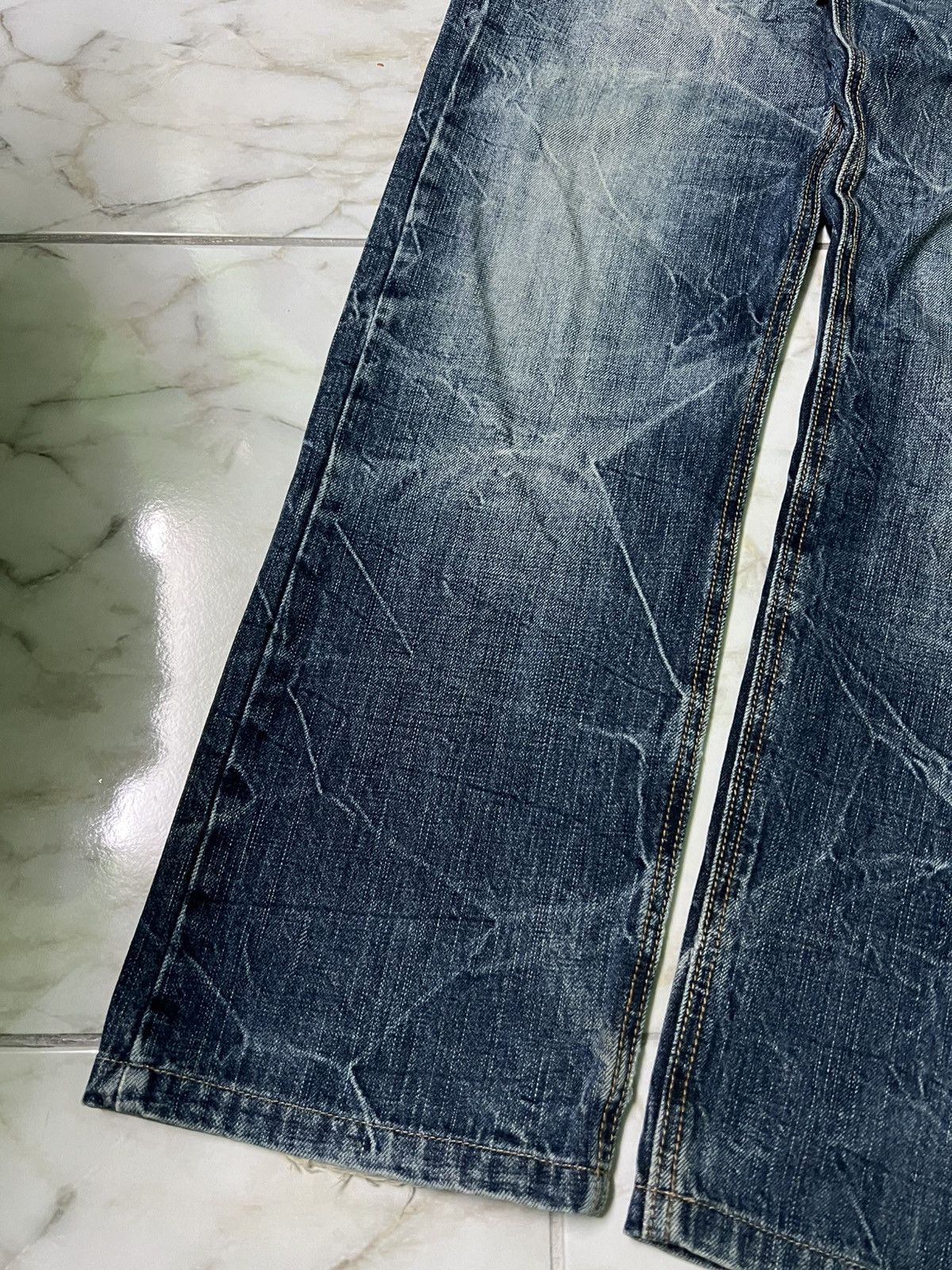 14th Addiction × If Six Was Nine × Japanese Brand 💥Baggy💥Vintage Guitar Pick Washed Distress Clawmark Jean Size US 33 - 3 Thumbnail