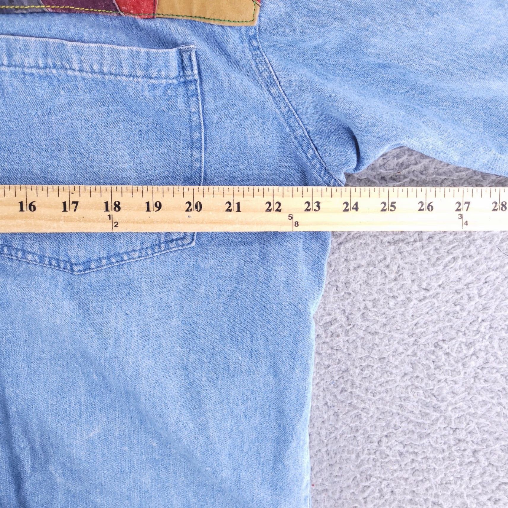 Denime VINTAGE Dont Stop Shirt Mens Medium Blue Denim Jean Long Sleeve Button Leather Patch Geo 70s Cowboy Hippie Hipster Motorcycle Outdoor Tribal Western"} Size US M / EU 48-50 / 2 - 7 Thumbnail