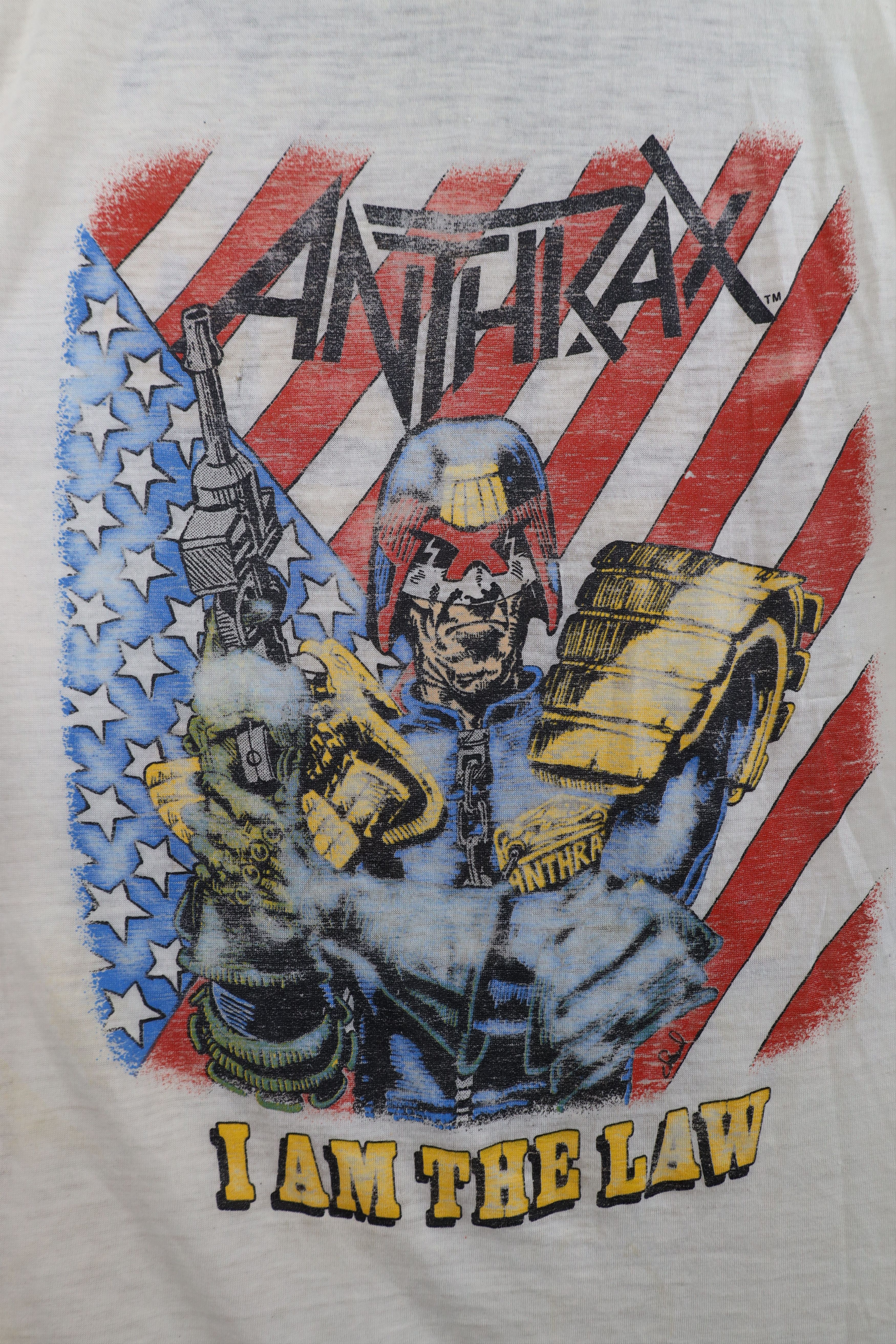 Vintage Vintage 80s Thin I Am The Law Anthrax Band T-Shirt White USA Size US S / EU 44-46 / 1 - 4 Thumbnail