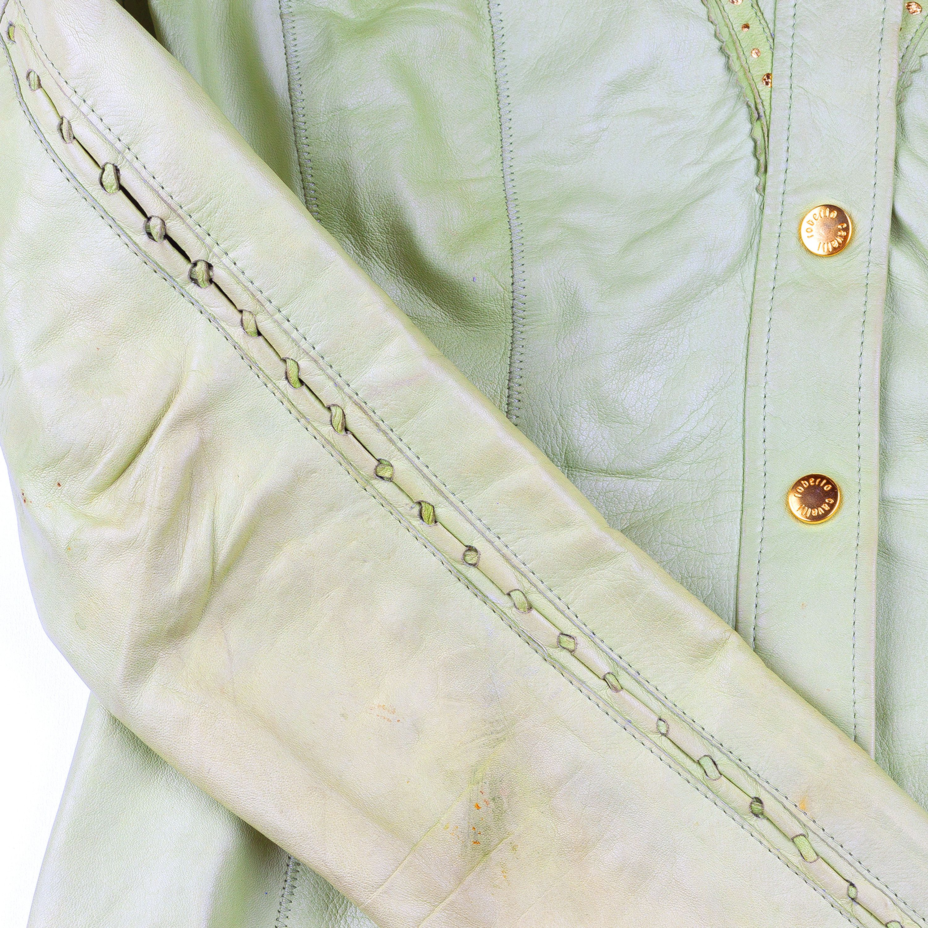 Roberto Cavalli Roberto Cavalli Western Green Leather Vintage Shirt (S) Size S / US 4 / IT 40 - 5 Thumbnail