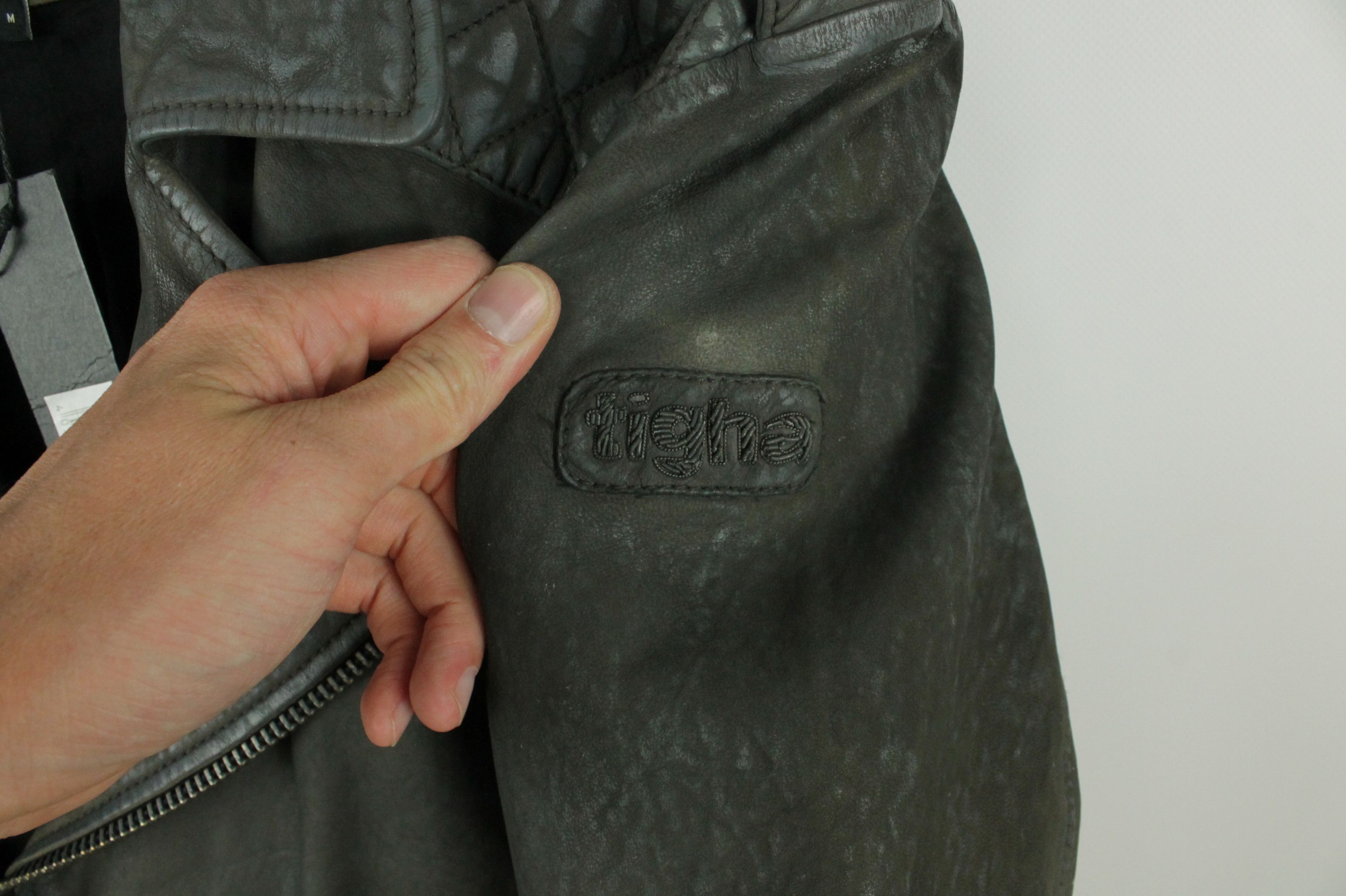 tigha Tigha Stone Gray Leather Biker Jacket Size US M / EU 48-50 / 2 - 4 Thumbnail