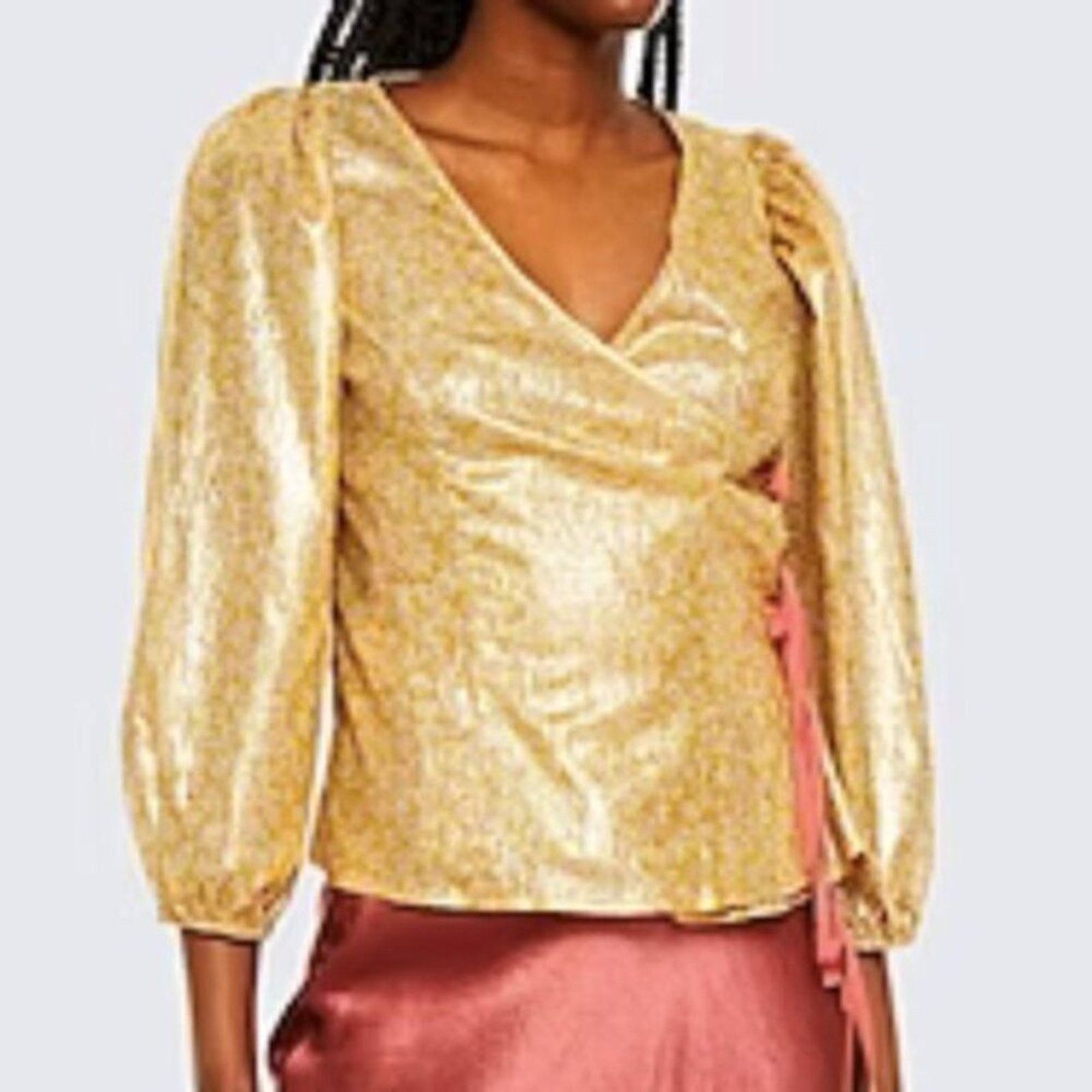 Shrimps Shrimps Cordelia Floral print Lamé Wrap Blouse In Gold 8 Size M / US 6-8 / IT 42-44 - 4 Thumbnail