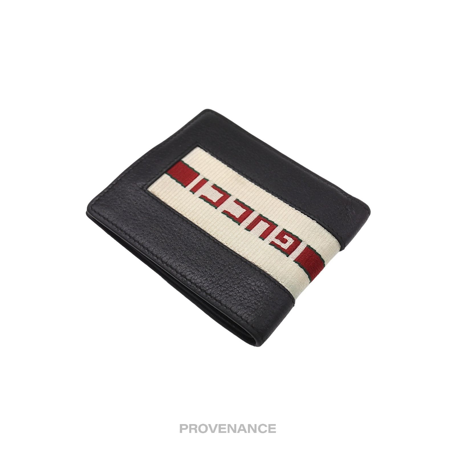 Gucci 🔴 Gucci Bifold Wallet -Logo Stripe Web Black Leather Size ONE SIZE - 4 Thumbnail