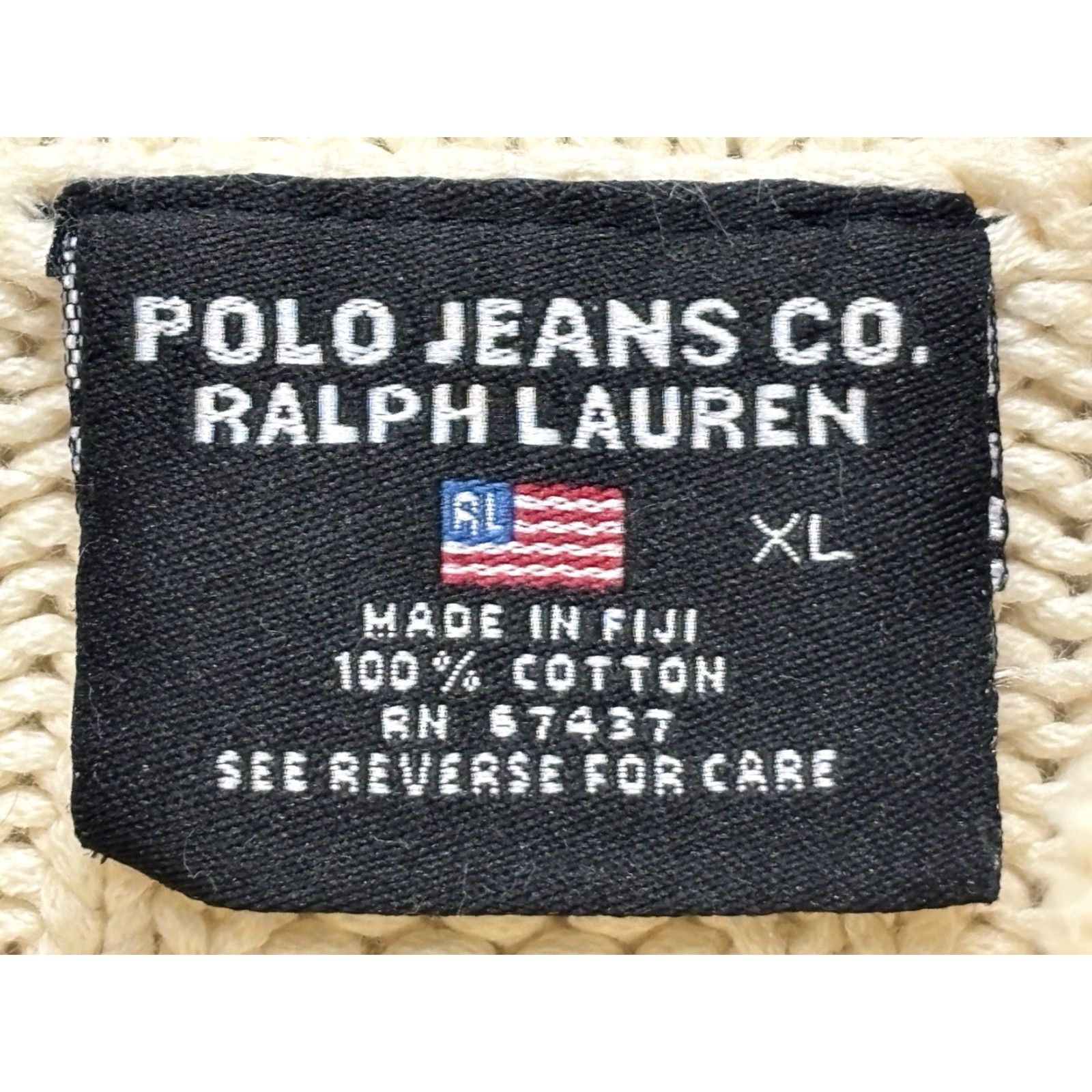 Polo Ralph Lauren VINTAGE Polo Jeans Co Turtleneck Sweater Mens XL Cream Navy Nautical Chunky Knit Pullover Heavyweight Patch Cotton 1980s-1990s Size US XL / EU 56 / 4 - 5 Thumbnail