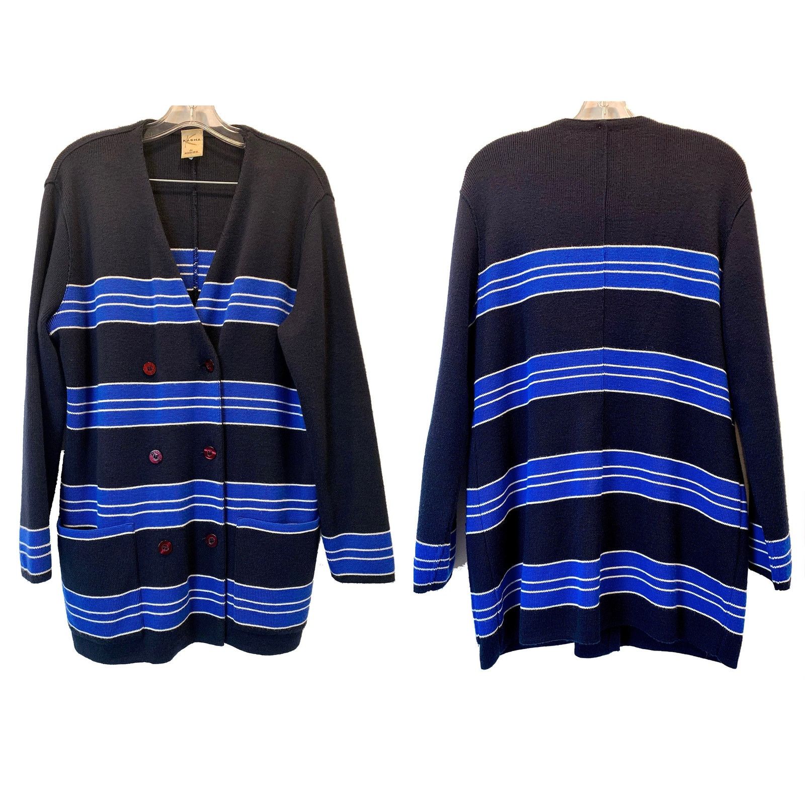 Vintage 80s RODIER Dark Blue Knit Skirt Suit | Oversized Cardigan Size M / US 6-8 / IT 42-44 - 5 Thumbnail