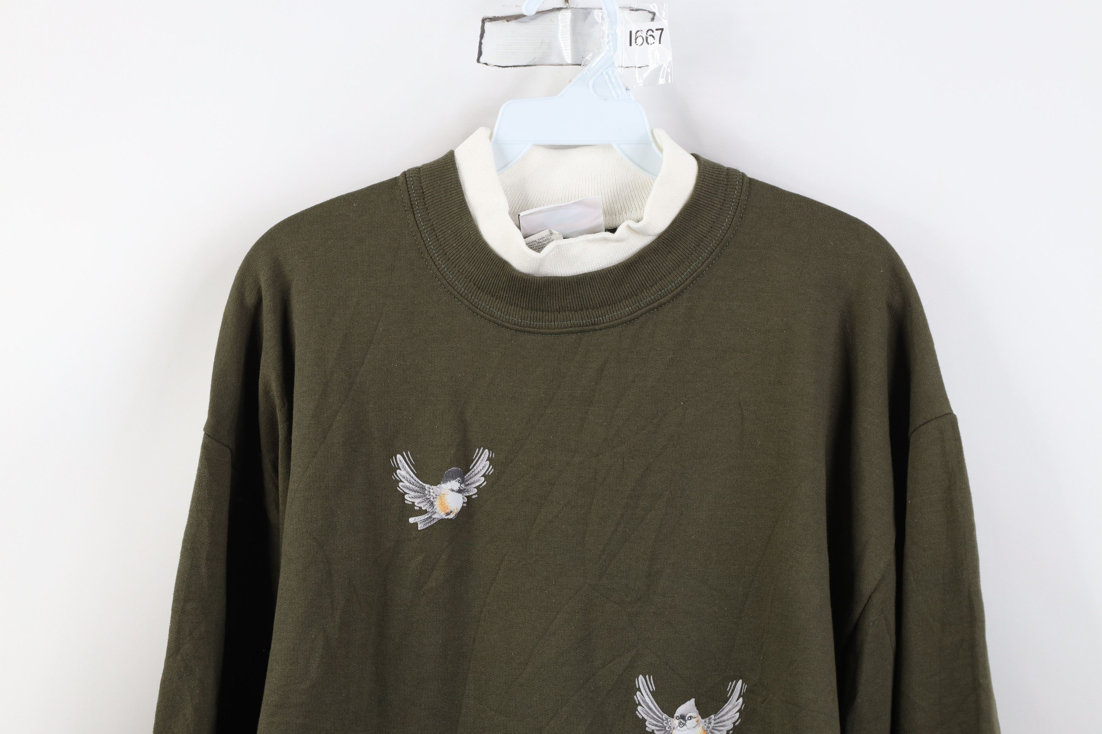 Vintage Vintage 90s Streetwear Nature Birds Layered Sweatshirt Green Size L / US 10 / IT 46 - 2 Thumbnail