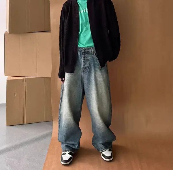 Japanese Brand VIBE Washed and whitened A-line slouchy vintage jeans Size US 30 / EU 46 - 6 Thumbnail