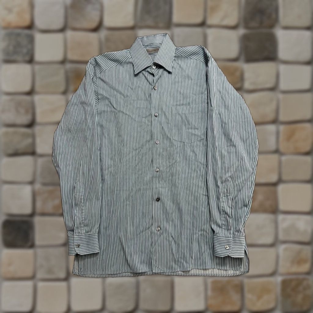 Ermenegildo Zegna VINTAGE Ermenegildo Zegna Dress Shirt Mens Cotton Stripe  Green Button Front Collared Classic Long Sleeve Formal Shirt | Grailed