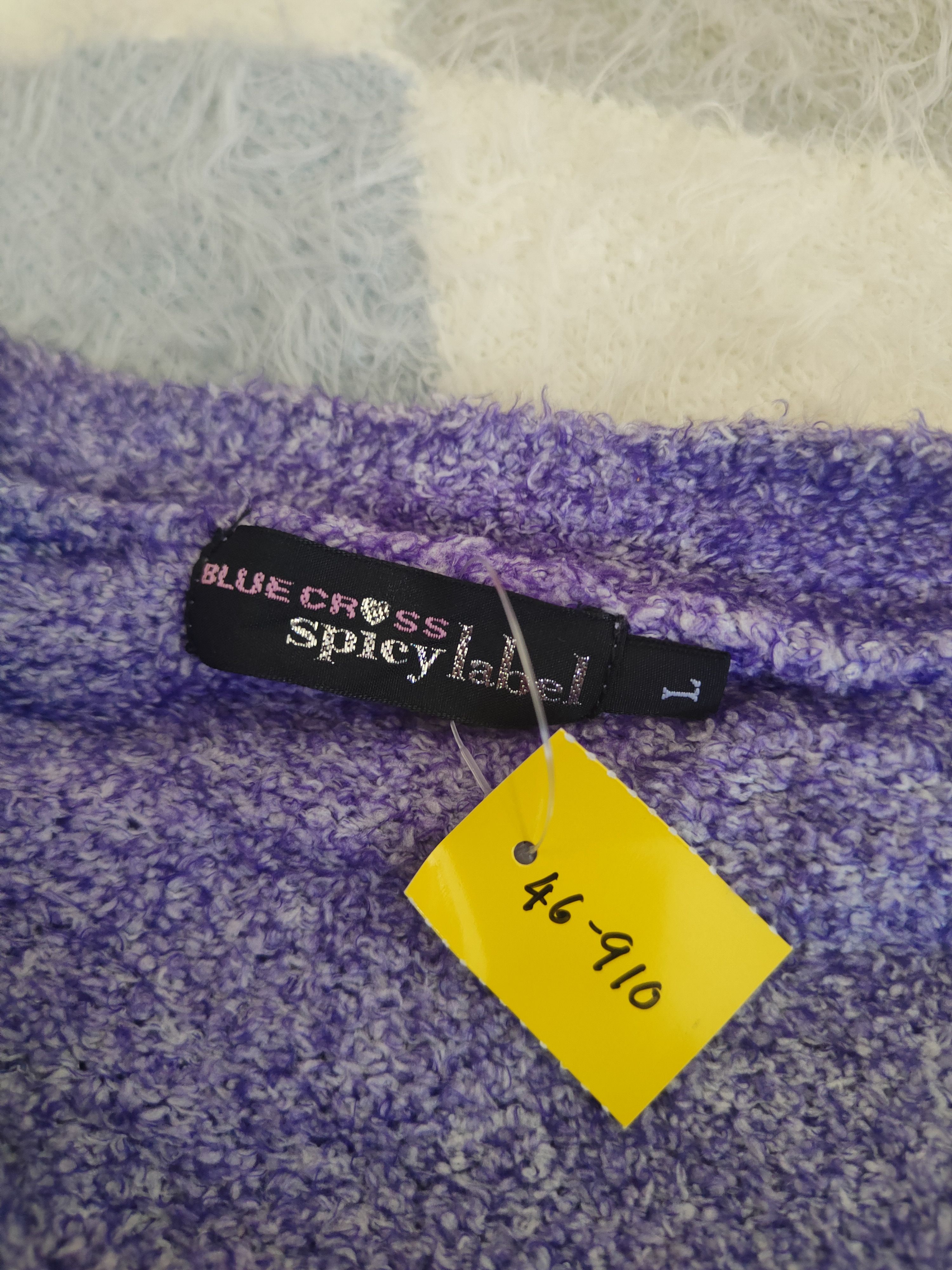 Japanese Brand DL Blue Cross Purple Black Knitwear Cardigan #46-910 Size L / US 10 / IT 46 - 14 Thumbnail