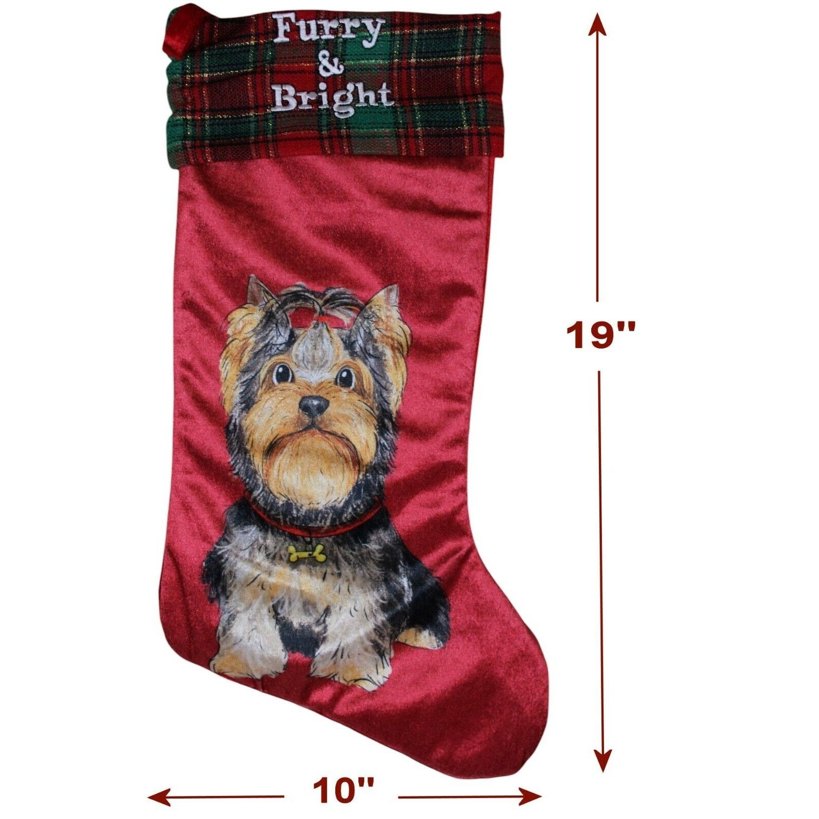 Other Christmas Stocking • Yorkshire Terrier • Tartan Plaid Top Size ONE SIZE - 2 Thumbnail