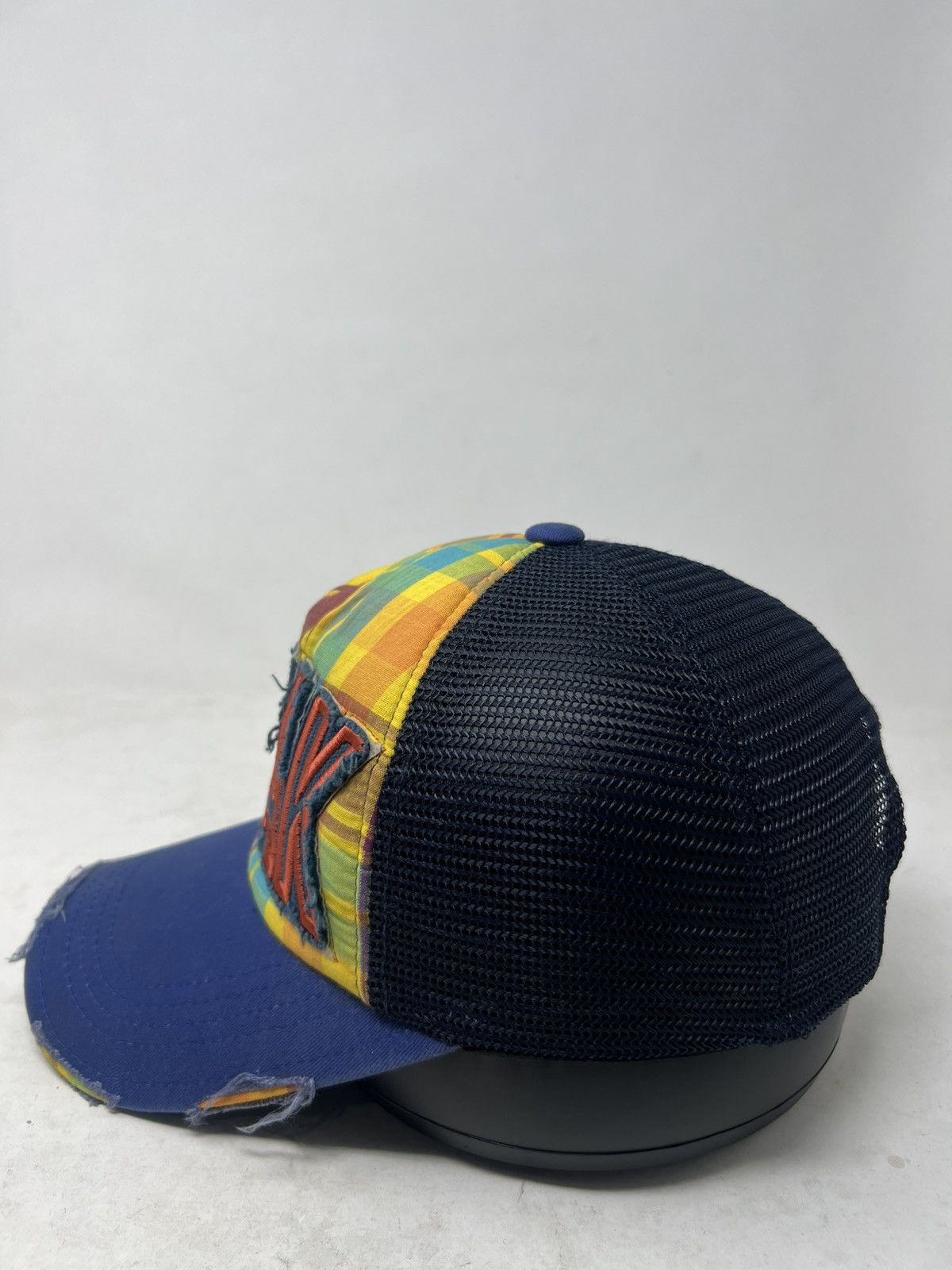Japanese Brand Plaid "BREAK" Distressed Embroidered Streetwear Trucker Hat Size ONE SIZE - 2 Thumbnail
