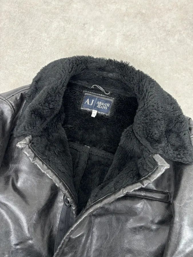 Armani 2000s Armani Black Faux Leather Fur Collar Jacket Size US L / EU 52-54 / 3 - 8 Thumbnail
