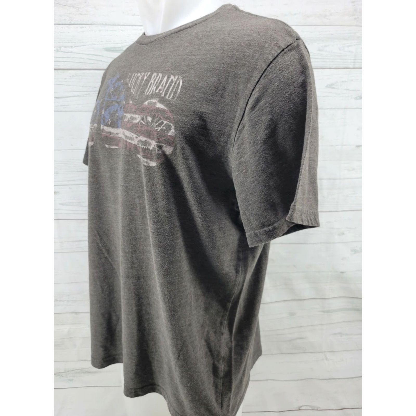 Lucky Brand Lucky Brand Mens XL Gray American Flag Motorcyle Graphic T-Shirt Tee Shirt Graphic Tee Casual Mens Size US XL / EU 56 / 4 - 3 Thumbnail
