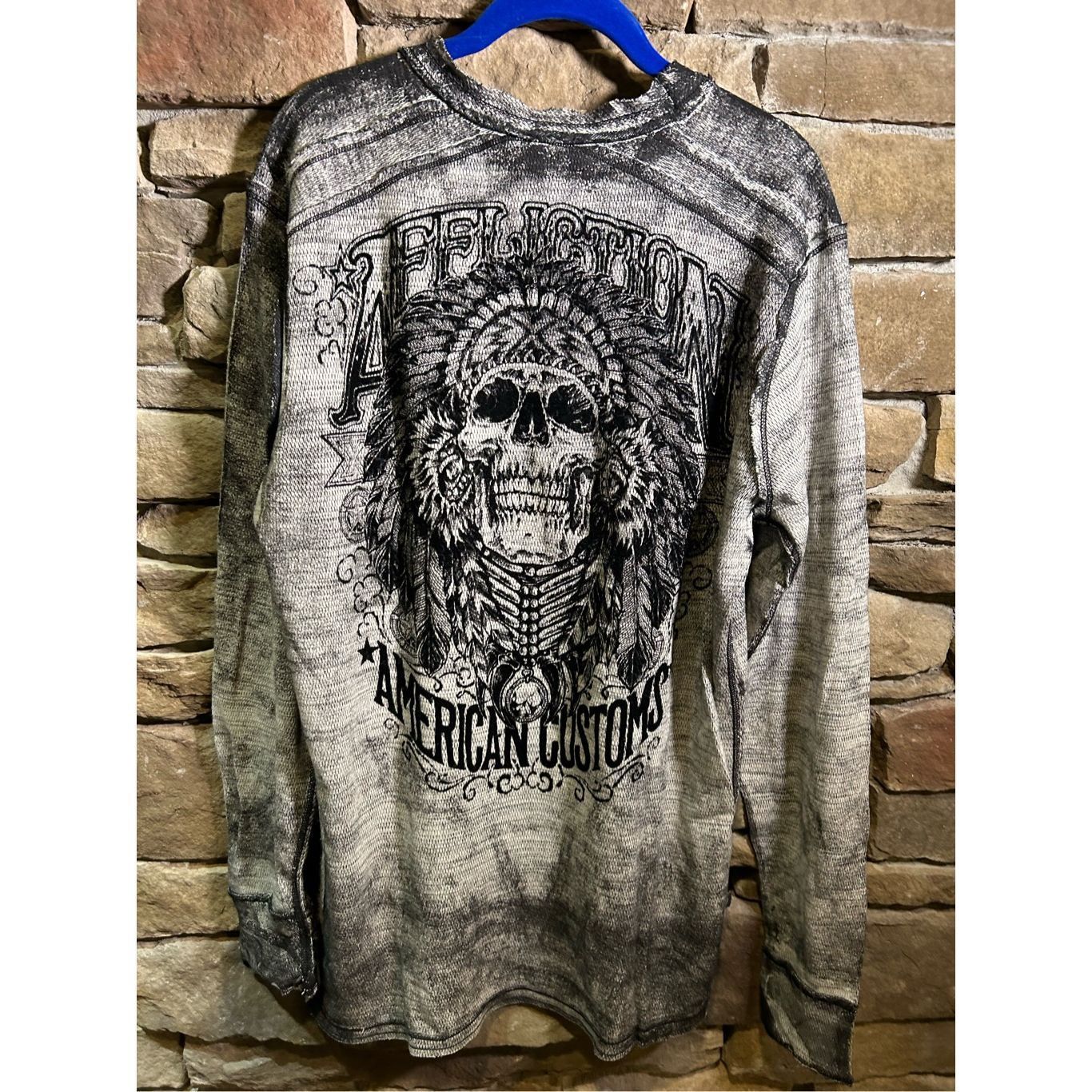 Affliction Vintage 1990s Affliction Thermal Grunge Fire Native Wrench P Size US M / EU 48-50 / 2 - 5 Thumbnail