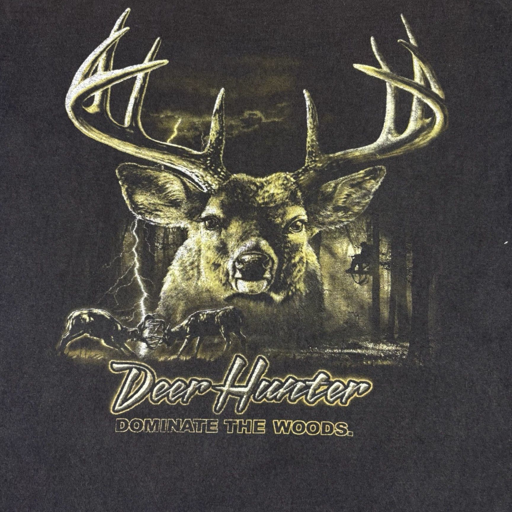 Delta VINTAGE Delta Deer Hunter Nature Animal T-Shirt Black Adults XL 90s Mens Shirt Size US XL / EU 56 / 4 - 6 Thumbnail