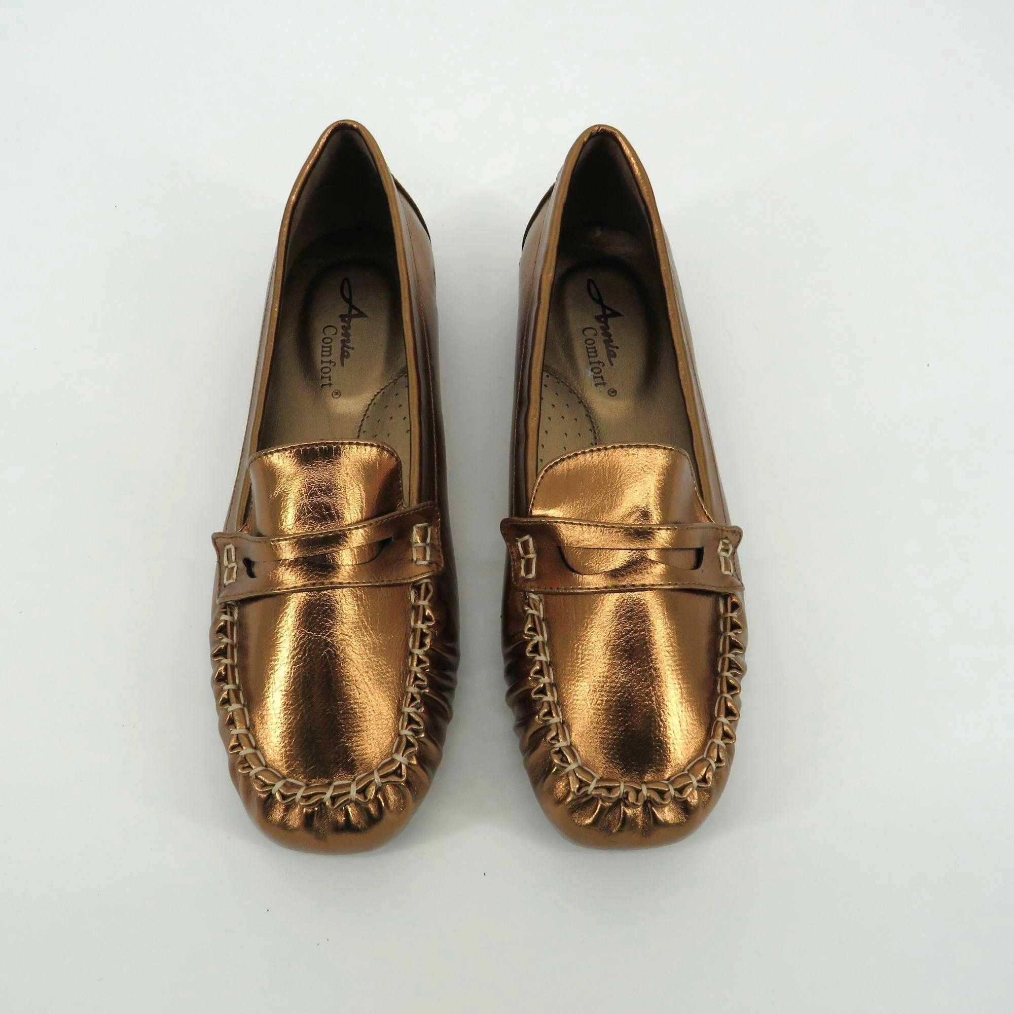 Other Annie Shoes Women's Metallic Bronze Loafers Size 6 Comfort S Size US 6 / IT 36 - 2 Thumbnail