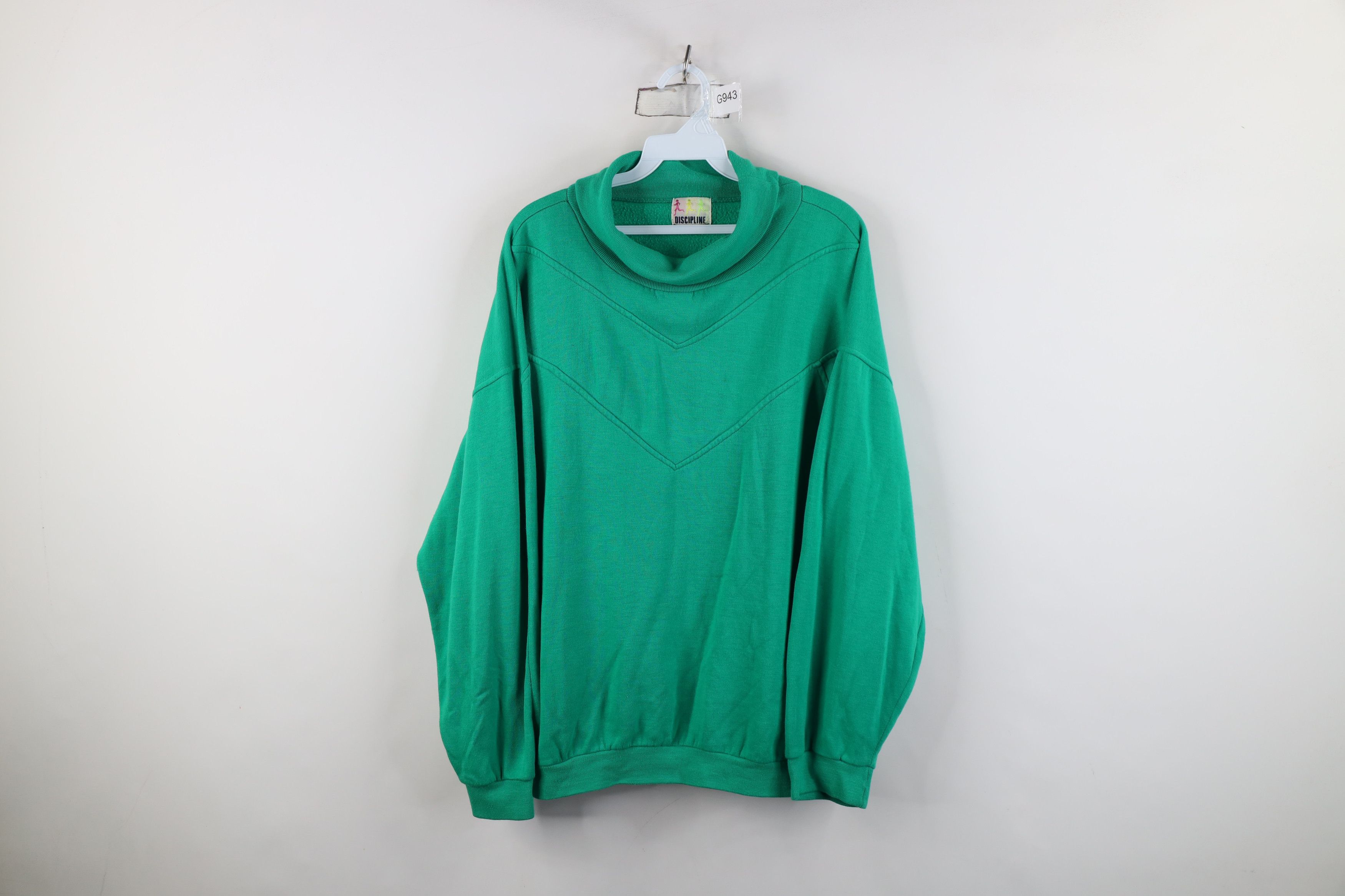 Vintage Vintage 90s Streetwear Blank Turtleneck Sweatshirt Green Size XXL / US 16-18 / IT 52-54 - 1 Thumbnail