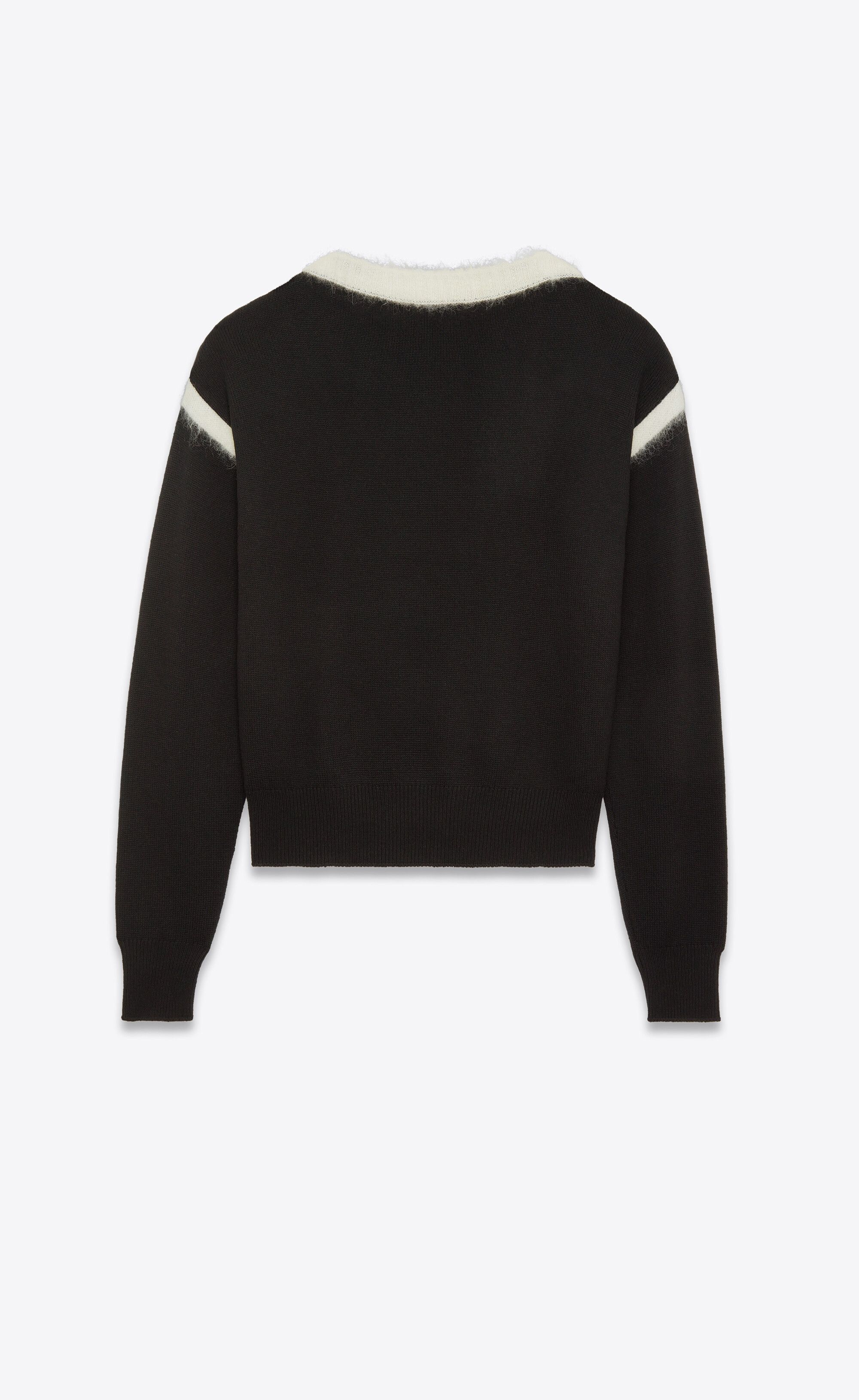 Saint Laurent Paris o1s1wg110225 751080 Boatneck Sweater Wool Mohair Black/White Size US M / EU 48-50 / 2 - 2 Thumbnail