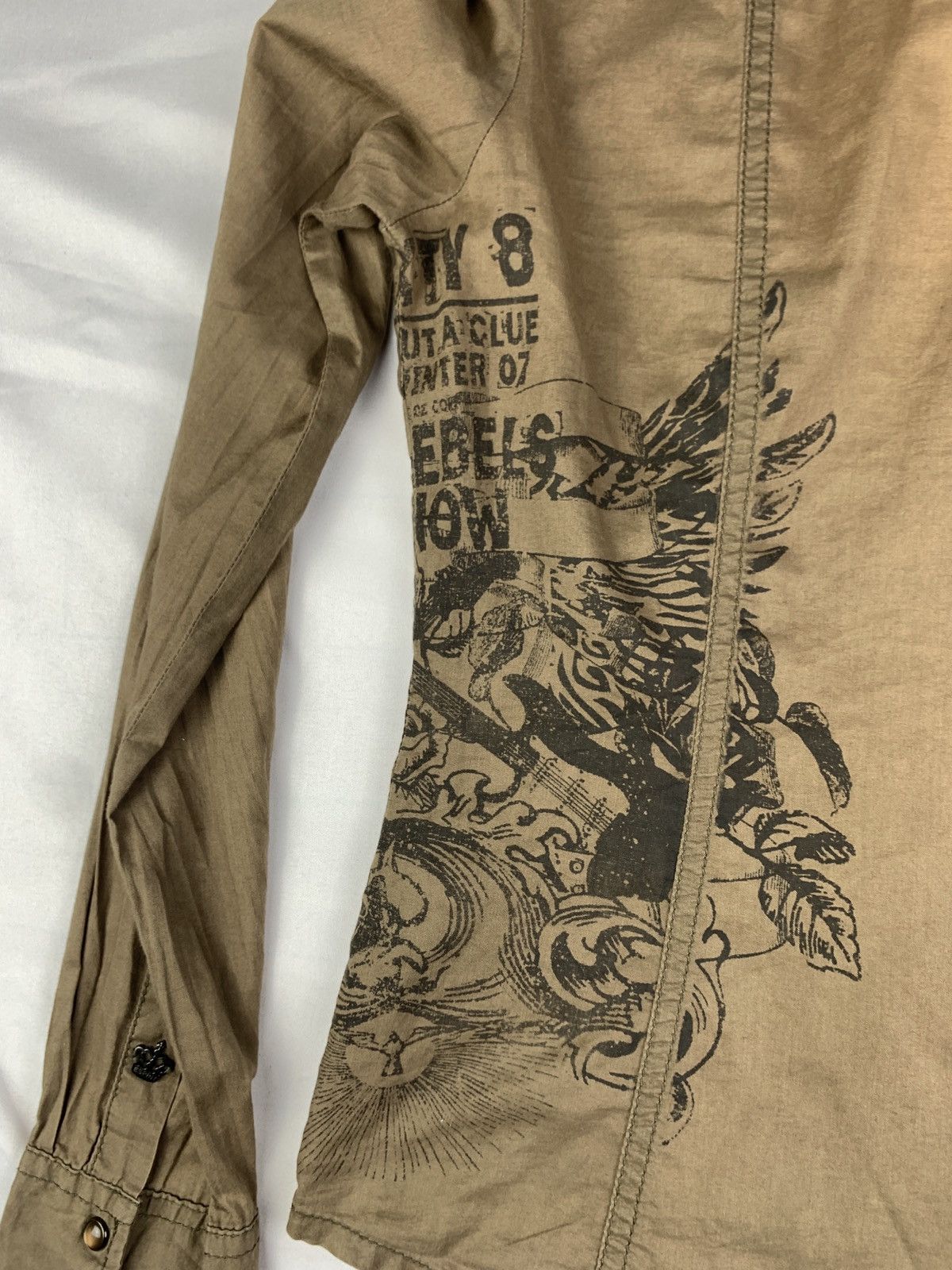 Esprit y2k Esprit Army Green Grunge Graphic Snap Button Shirt Size M / US 6-8 / IT 42-44 - 6 Thumbnail
