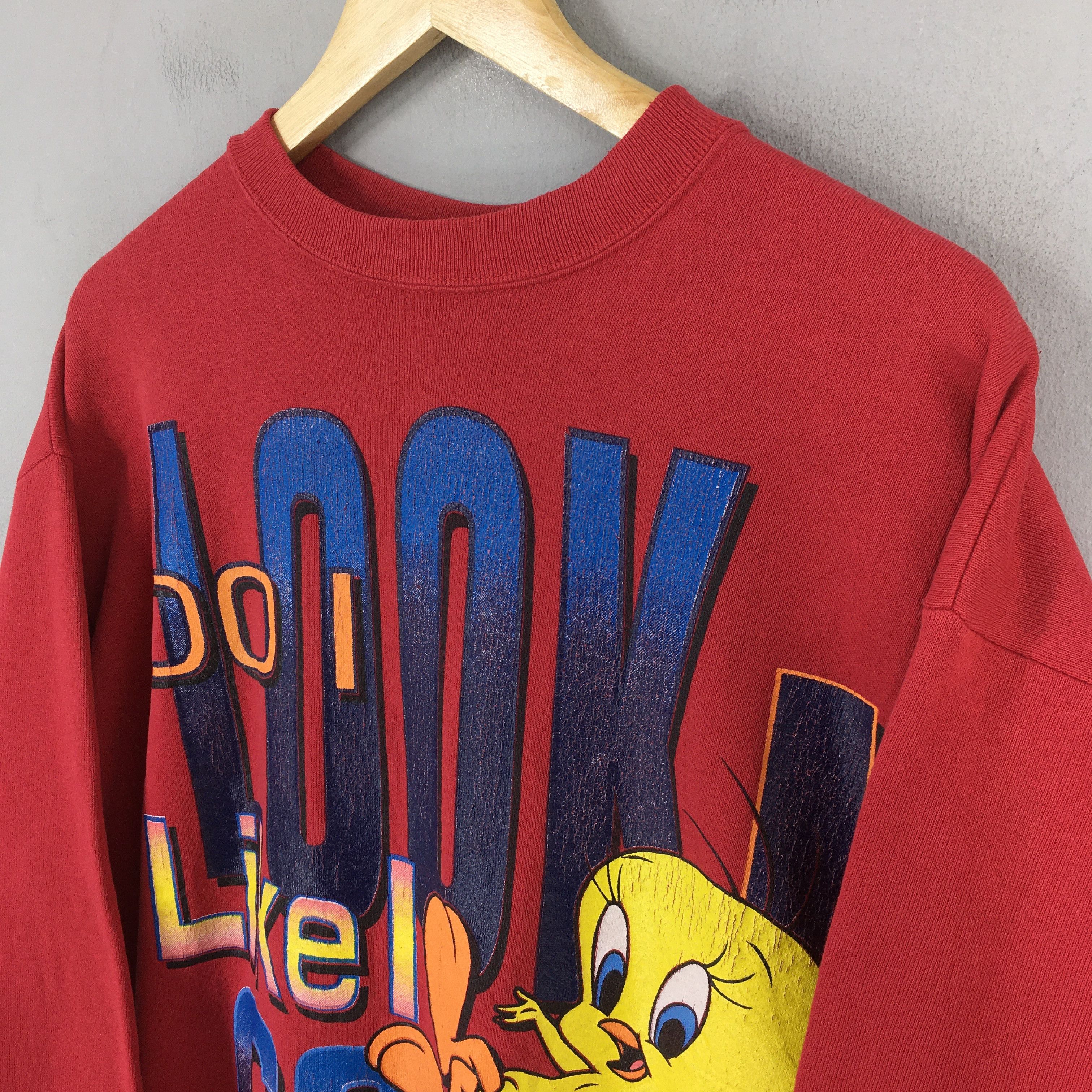 Cartoon Network × Vintage × Warner Bros Vintage 90s Tweety Bird Looney Tunes Red Sweatshirt Medium Size US M / EU 48-50 / 2 - 3 Thumbnail