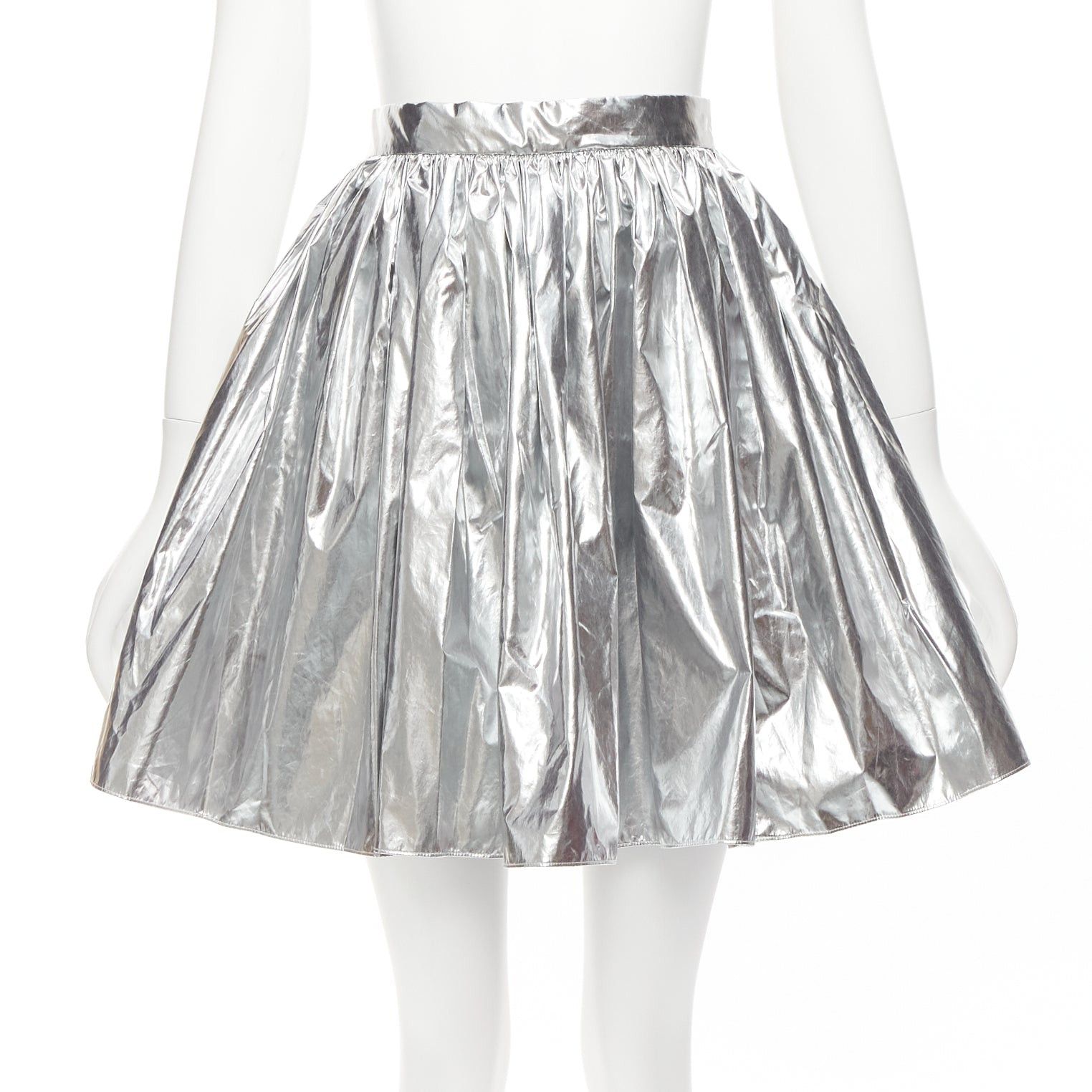 Alexander McQueen ALEXANDER MCQUEEN 2022 metallic silver foil flared knee length circle skirt IT36 XXS Size 25" / US 0 / IT 36 - 1 Thumbnail
