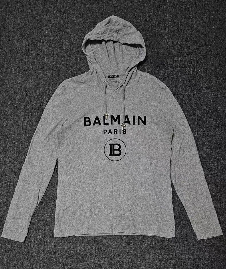 Balmain Balmain Long Sleeve Hooded T-shirt, Flocked Logo Size US L / EU 52-54 / 3 - 1 Thumbnail