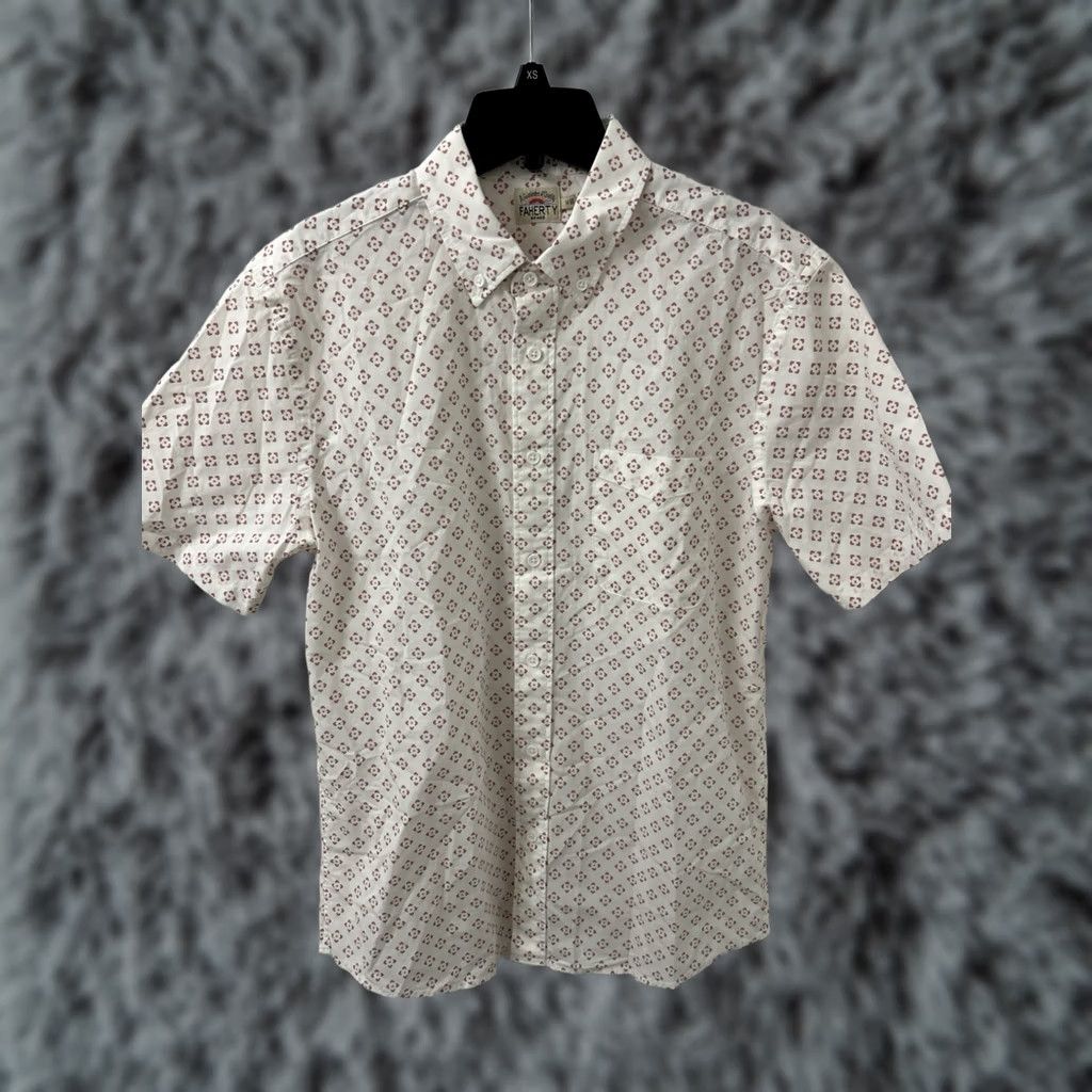 Faherty FAHERTY Shirt Mens Medium White Red Geometric Button Down Pocket Short Sleeve Mens Regular Shirt Size US M / EU 48-50 / 2 - 1 Thumbnail